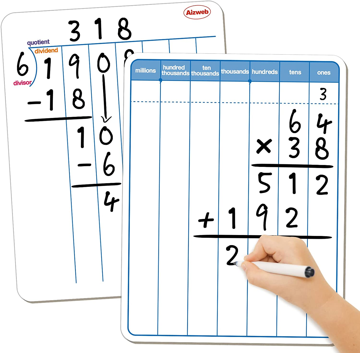 Dry Erase Long Division White Board,9 X 12 Multi-Digit Computation Double-Sided Dry Erase Board,Math Manipulatives White Board for Students,Classroom and Home,Small White Board Dry Erase (Division)