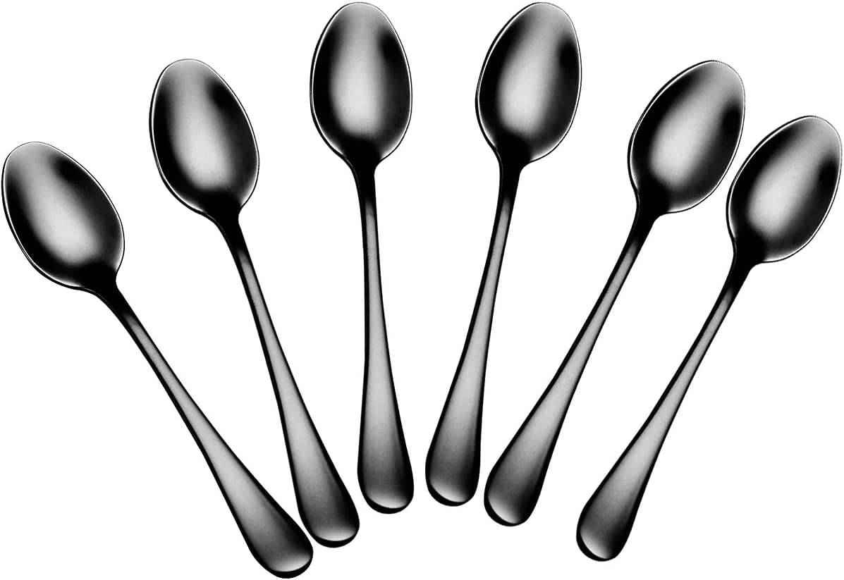 Demitasse Espresso Spoons, Mini Coffee Spoon, Stainless Steel Small Spoons for Dessert, Tea,Set of 6 (Black)