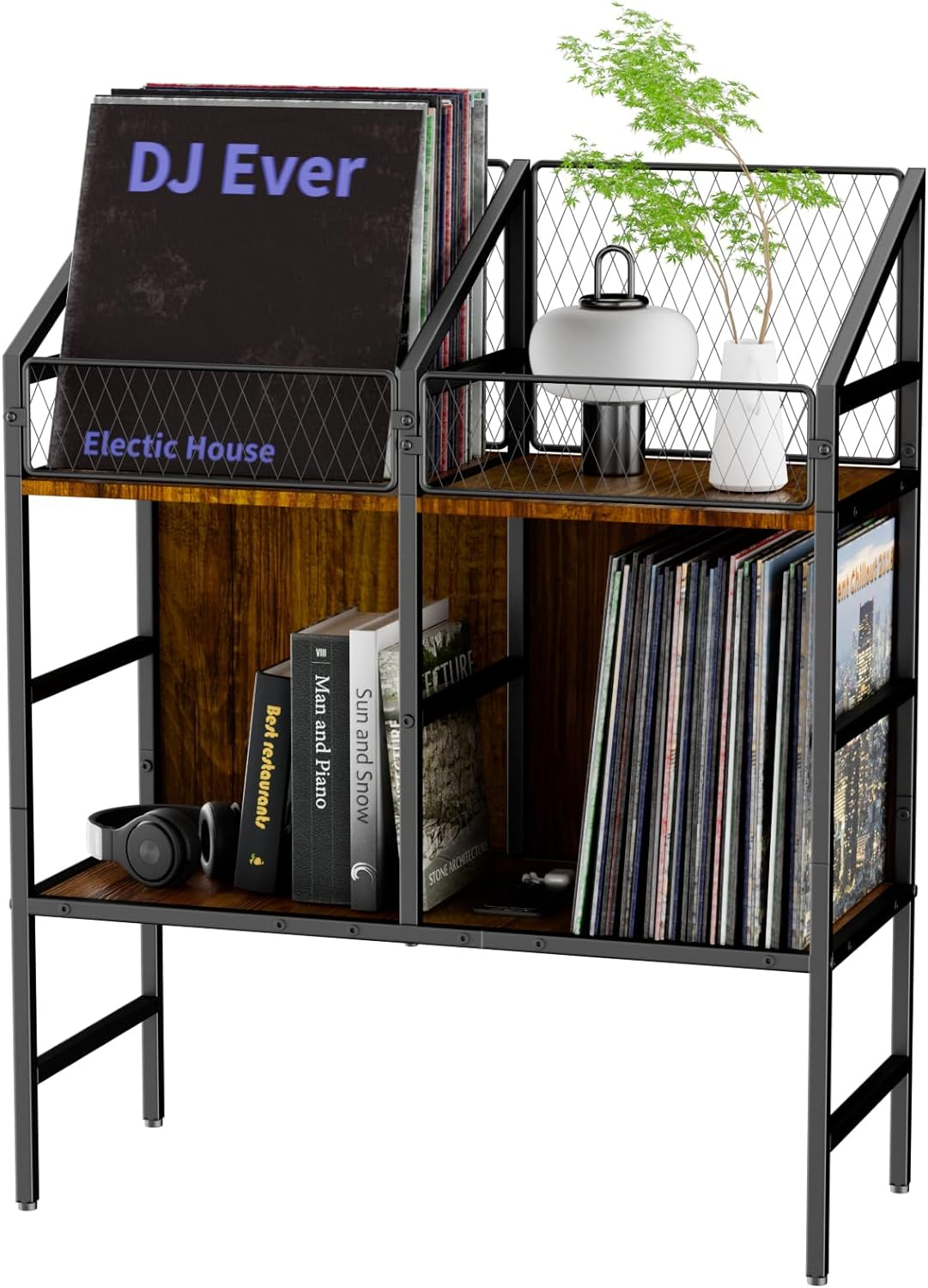 Vinyl Record Holder Storage Rack,200 LP Wooden Record Display