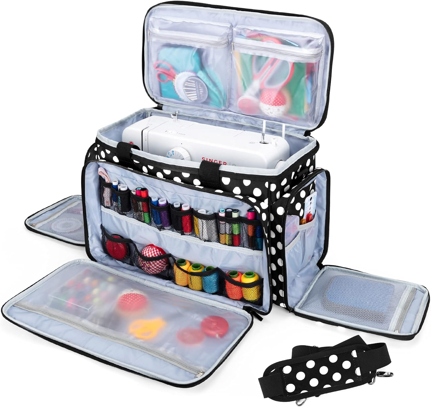 LUXJA Sewing Machine Carrying Bag with Removable Padding Pad, Travel Case for Sewing Machine and Accessories (Fit for Most Standard Sewing Machines), Black Dots (Bag Only)