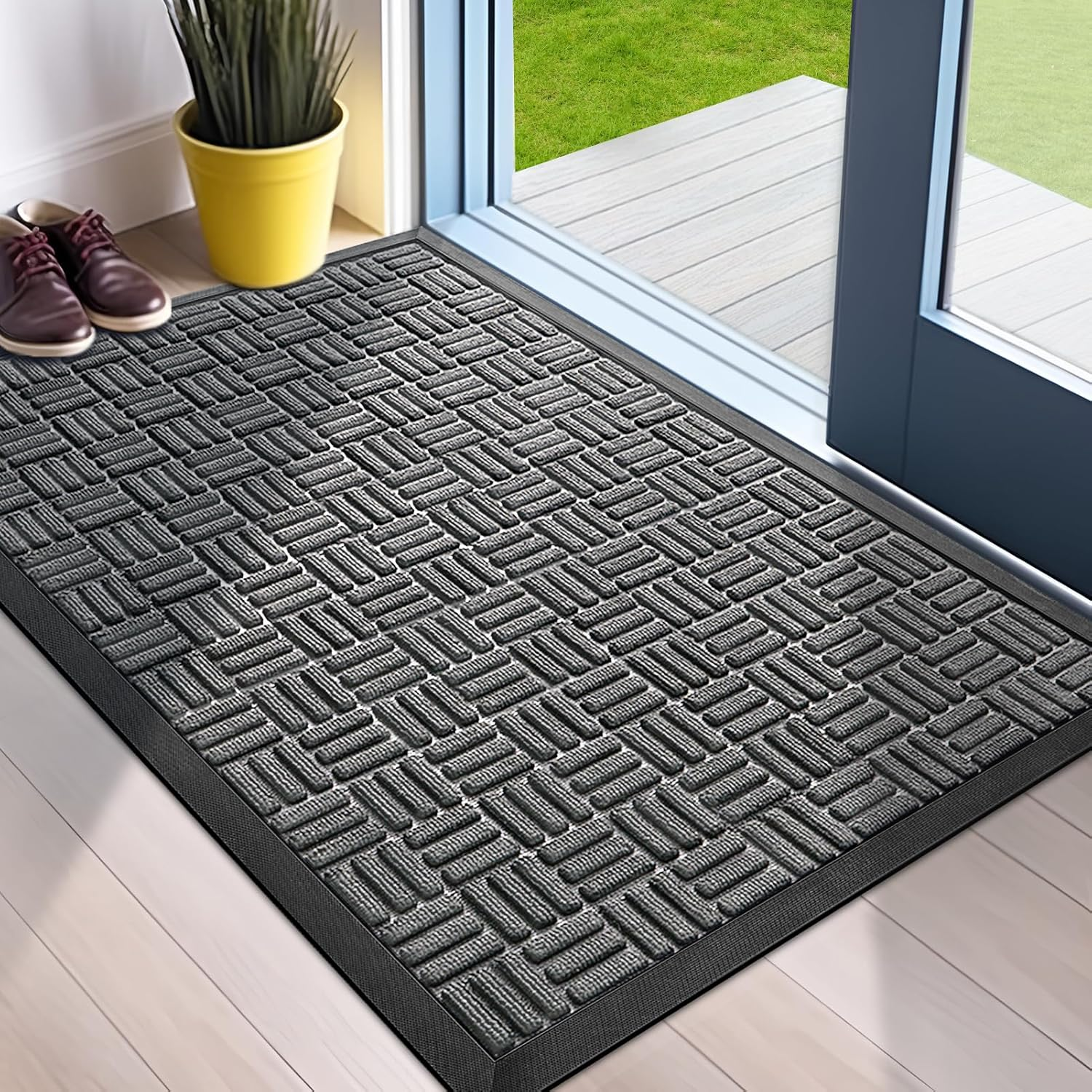 Front Door Mat, Heavy Duty Durable Welcome Mat for Outdoor Indoor, Dirt Trapper Waterproof Super Absorbent Door Mat for Entryway outside Patio Porch, 29.5