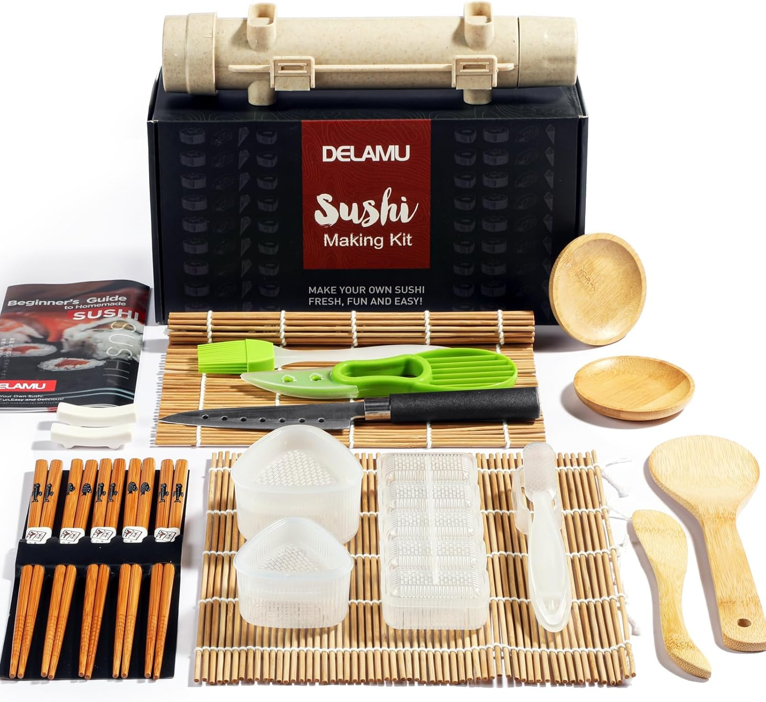 Sushi Making Kit, Delamu Upgrade 22 in 1 Sushi Maker Kit with Bamboo Mats