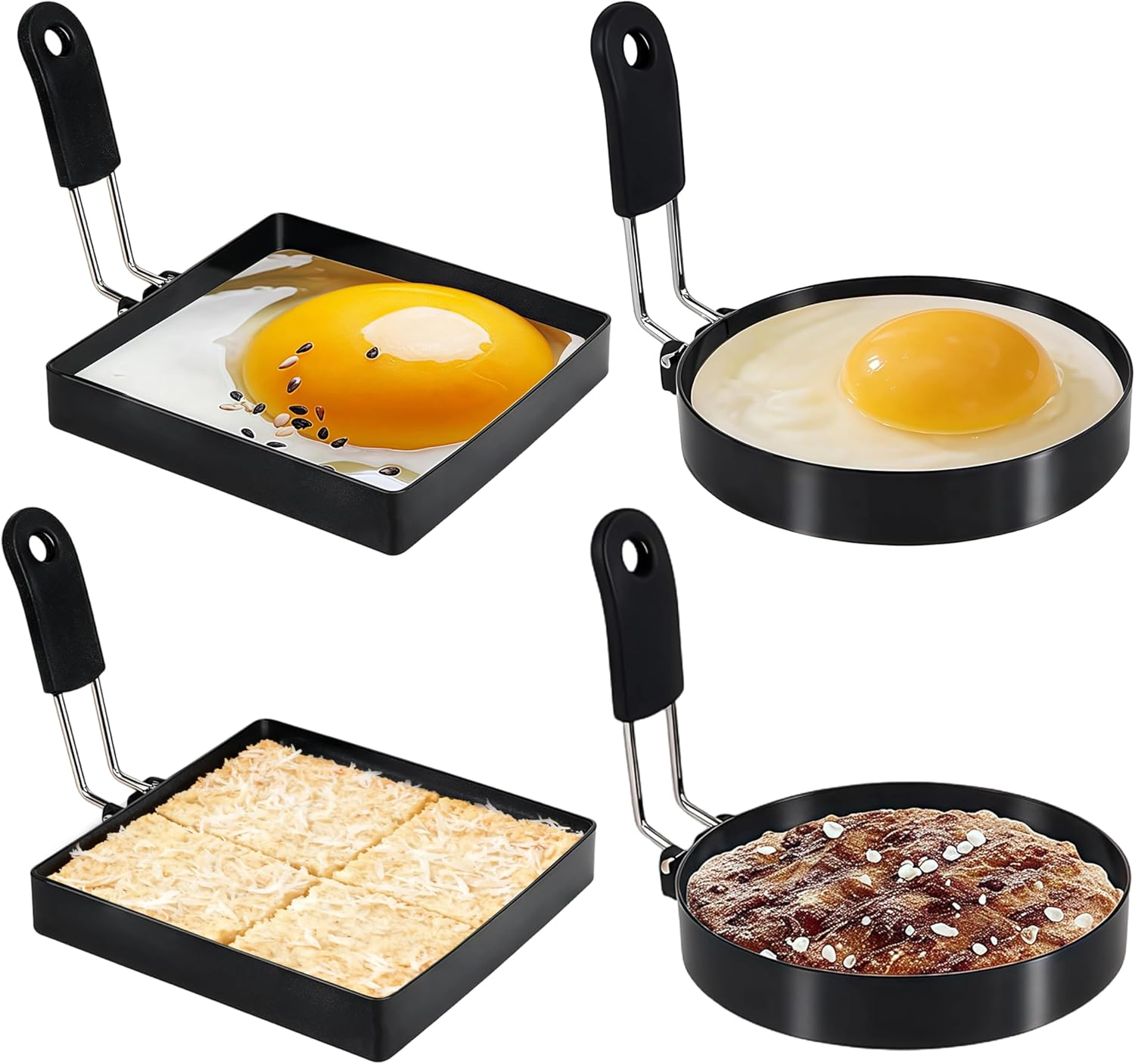 4 Pack Egg Rings for Frying Eggs, round & Square Egg Cooking Stainless Steel