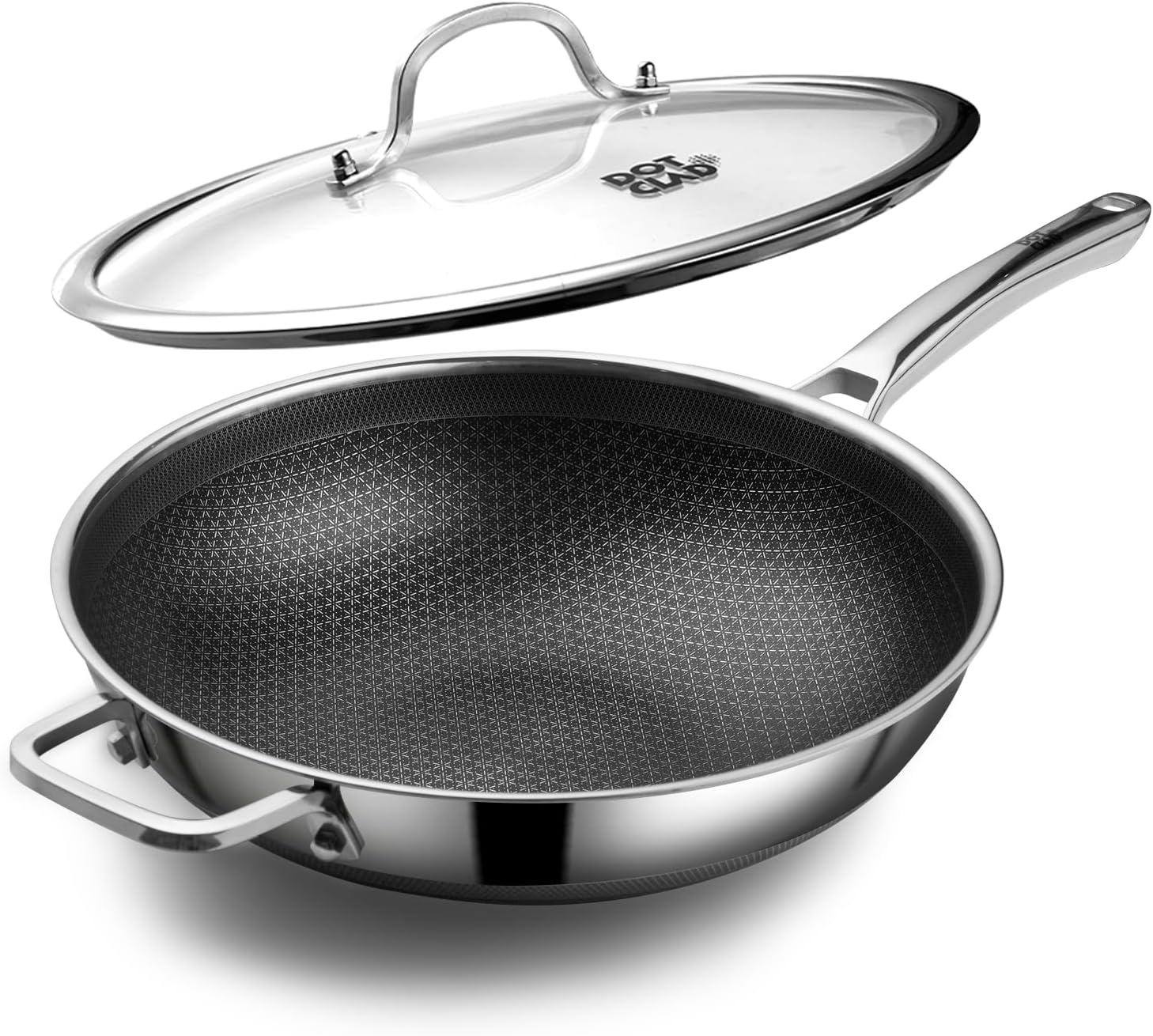 Wok Pan,Hybrid 12 Inch Wok with Lid, PFOA Free Cookware,Non Stick Stainless Ste