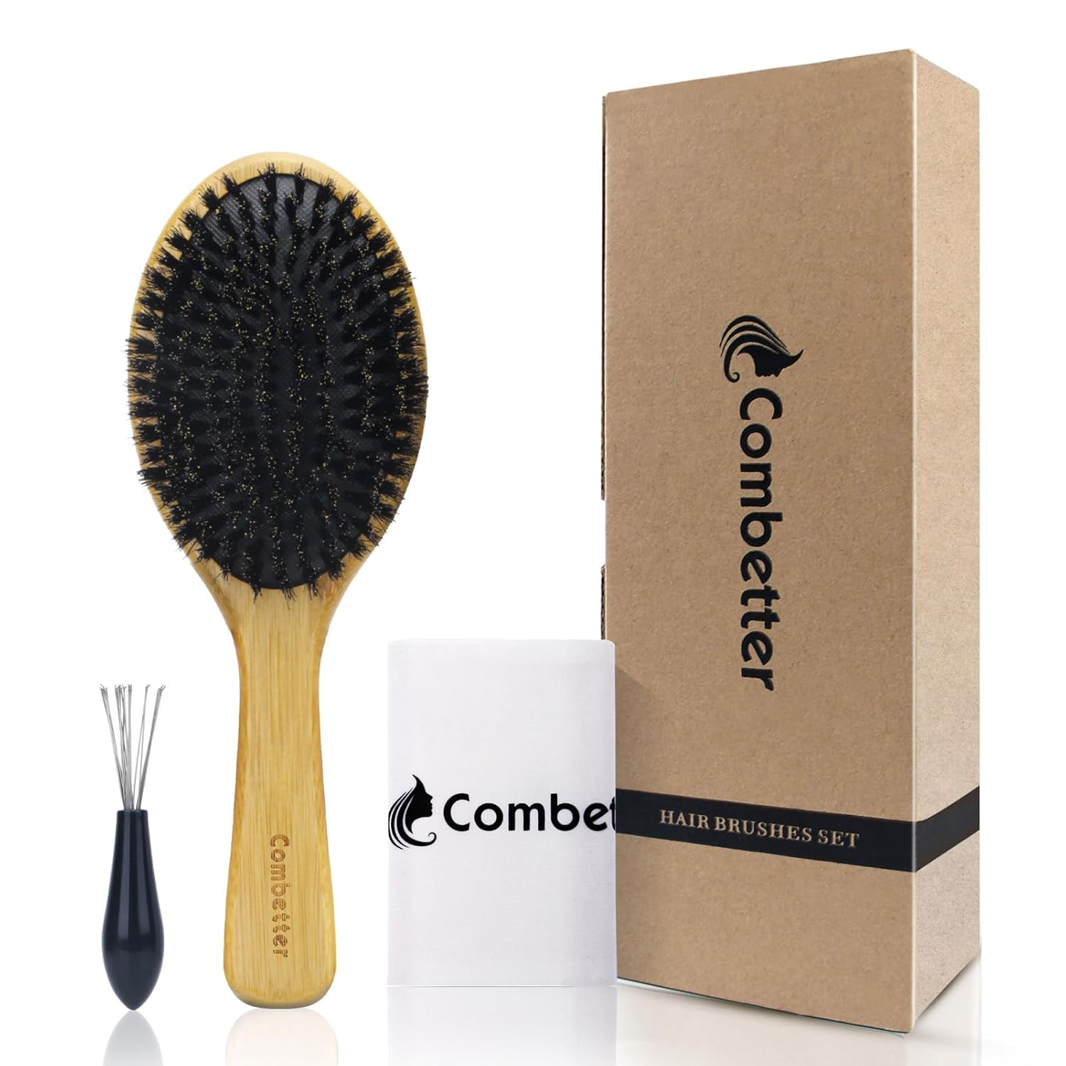 100% Boar Bristle Hair Brush, Eco-Friendly Hairbrush for Women Men & Kids, Hair Smoothing and Massaging Detangling, Enhance Shine &Health