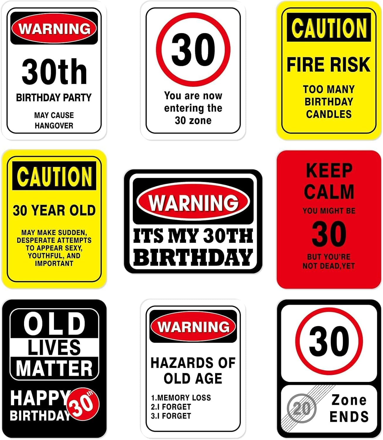 30Th Birthday Decorations - 9 PCS 30 Birthday Decor for  30 Years Old Wall Party Decor Women 30 Picture Props Funny Yellow Caution Signs Men 30S Door Windows Signs Yard Garden Banner
