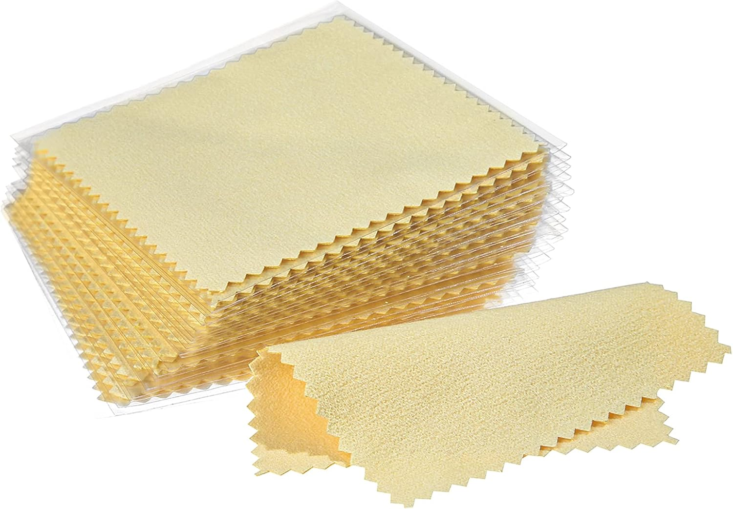 CATIFLIN 100Pcs Premium Jewelry Cleaning Cloth, Silver Polishing Cloth Individually Wrapped, for Sterling Silver, Gold, Brass, Silverware, Coin, Ring, Watch and More (Yellow, 3.15