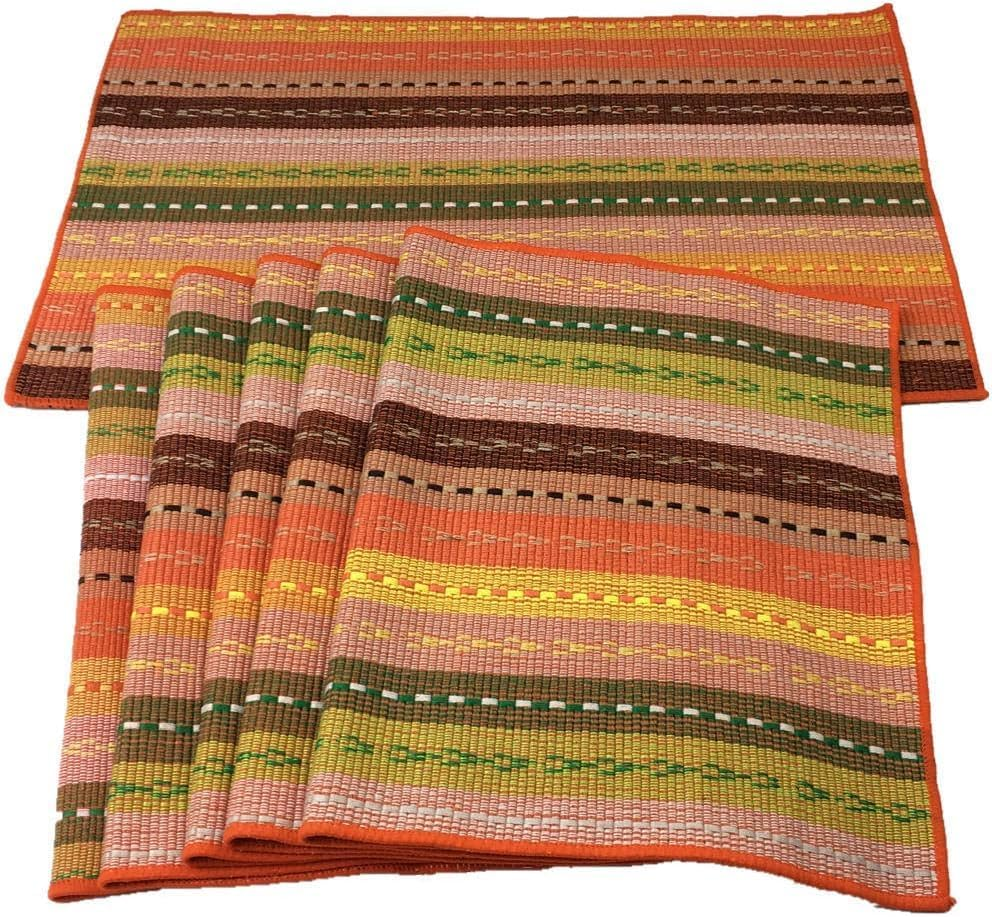 Hand Woven with 100% Cotton Placemats Colorful Placemats Braided Ribbed Durable Heat-Insulation Table Mats Set of 6,Orange