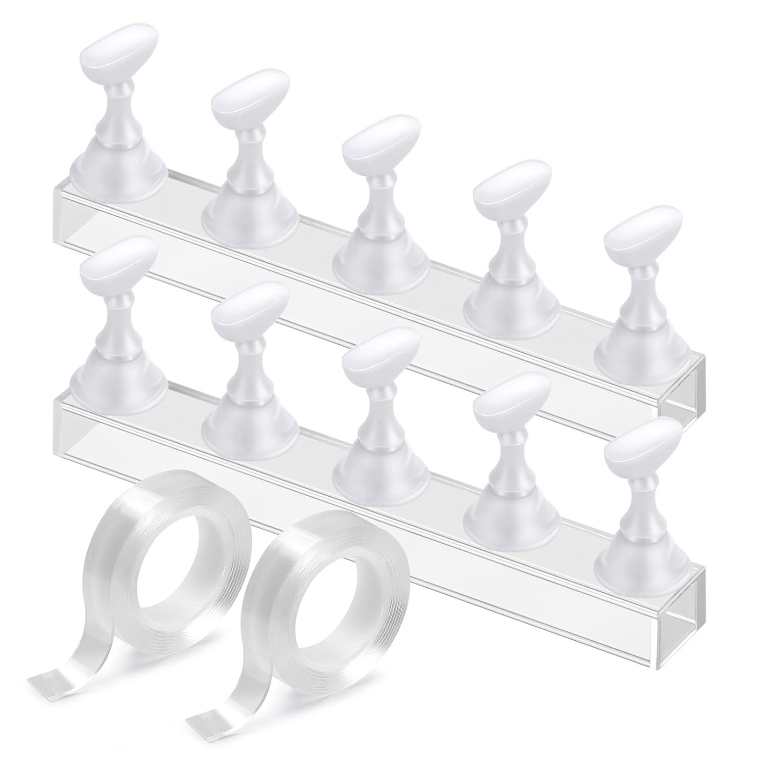 Acrylic Nail Art Display Stand - Magnetic Practice Holder for Painting Nails With Double-sided Tape - Home DIY Salon Supplies (White)