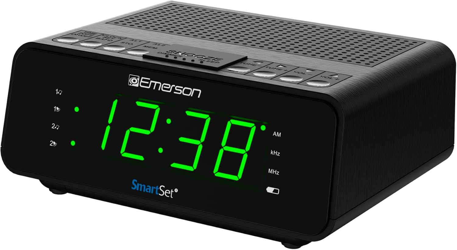 Emerson Smartset Dual Alarm Clock Radio with AM/FM Radio, Dimmer, Sleep Timer and .9
