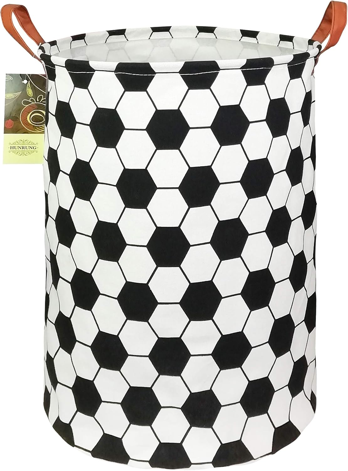 Laundry Hamper,Large Canvas Fabric Lightweight Storage Basket Toy Organizer Dirty Clothes Collapsible Waterproof for College Dorms, Children Bedroom,Bathroom（Roud-Football）