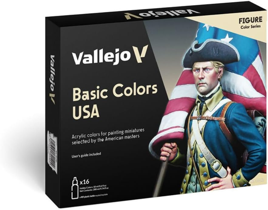 Vallejo - Model Color Basic Colors USA Set | Modeling Acrylic Paints | 16 Bottles X 18 Ml (0.60 Fl.Oz.)