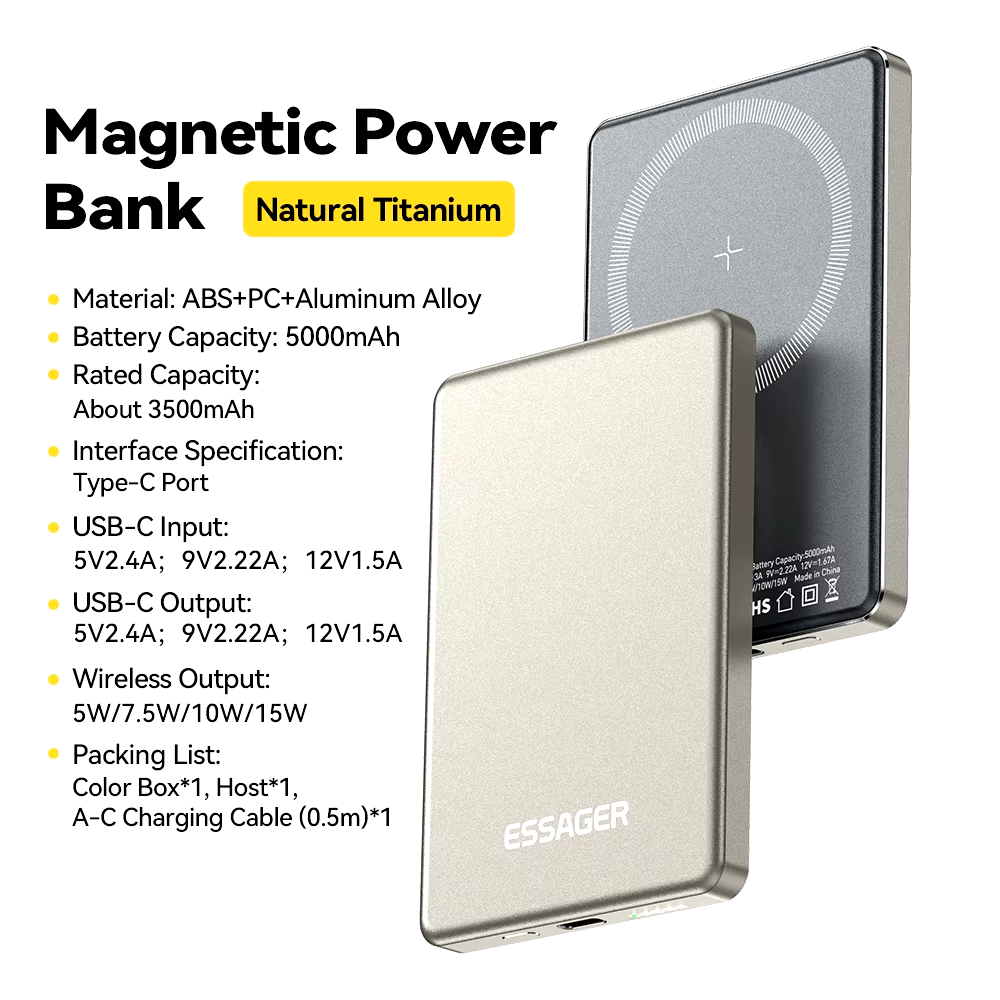 Thin Wireless Power Bank Magnetic 20W 5000mAh Portable Fast Charging External Battery for Magsafe For iPhone 15 14 13 12