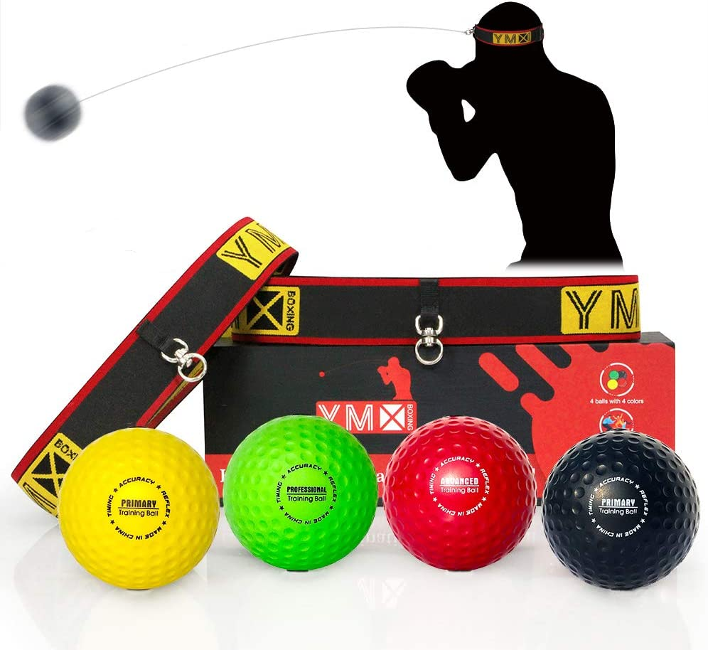 Ultimate Reflex Ball Set - 4 React Balls Plus 2 Adjustable Headbands, Great for Timing, Accuracy, Focus and Hand Eye Coordination Training for Boxing, MMA and Krav Mega