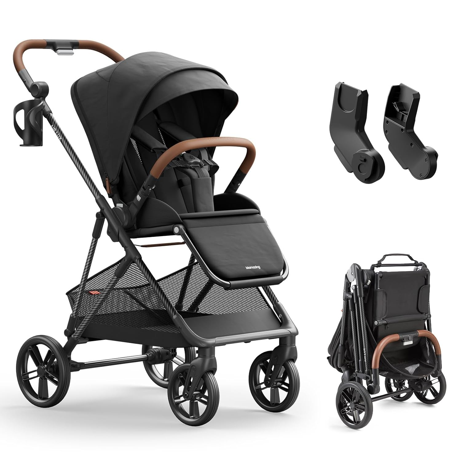 Air Lux Baby Stroller, Carbon Fiber Frame Only 15.8Lbs, Compact Fold Toddler Stroller with Reversible Seat with Infant Insert, Included UPF 50+ Canopy, Large Storage Basket & Car Seat Adapter