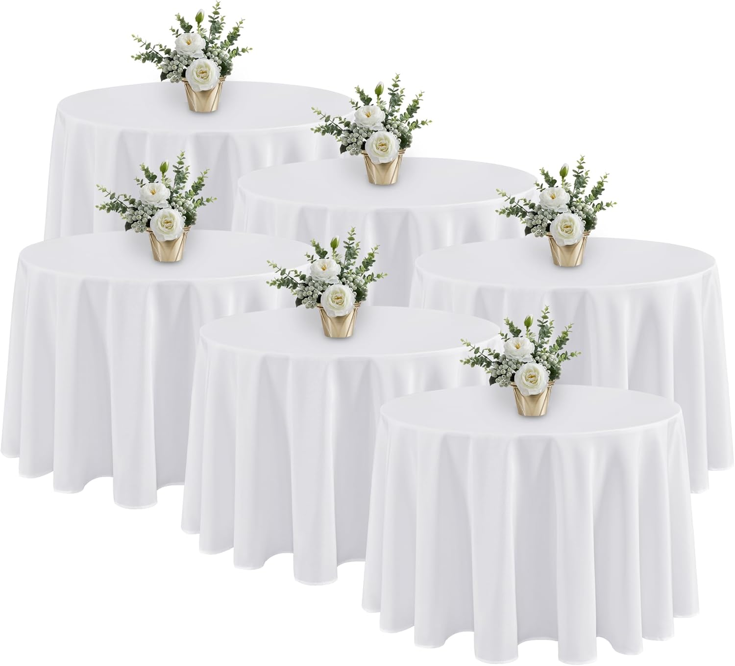 6 Pack White round Tablecloths - 120 Inches in Diameter - Stain Resistant and Washable Table Clothes, Polyester Fabric Table Covers for Wedding, Party, Banquet, Formal Events