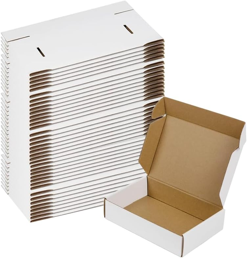 50 Pack 7X5X2 Small Shipping Boxes, White Corrugated Cardboard Packaging Box for Small Business