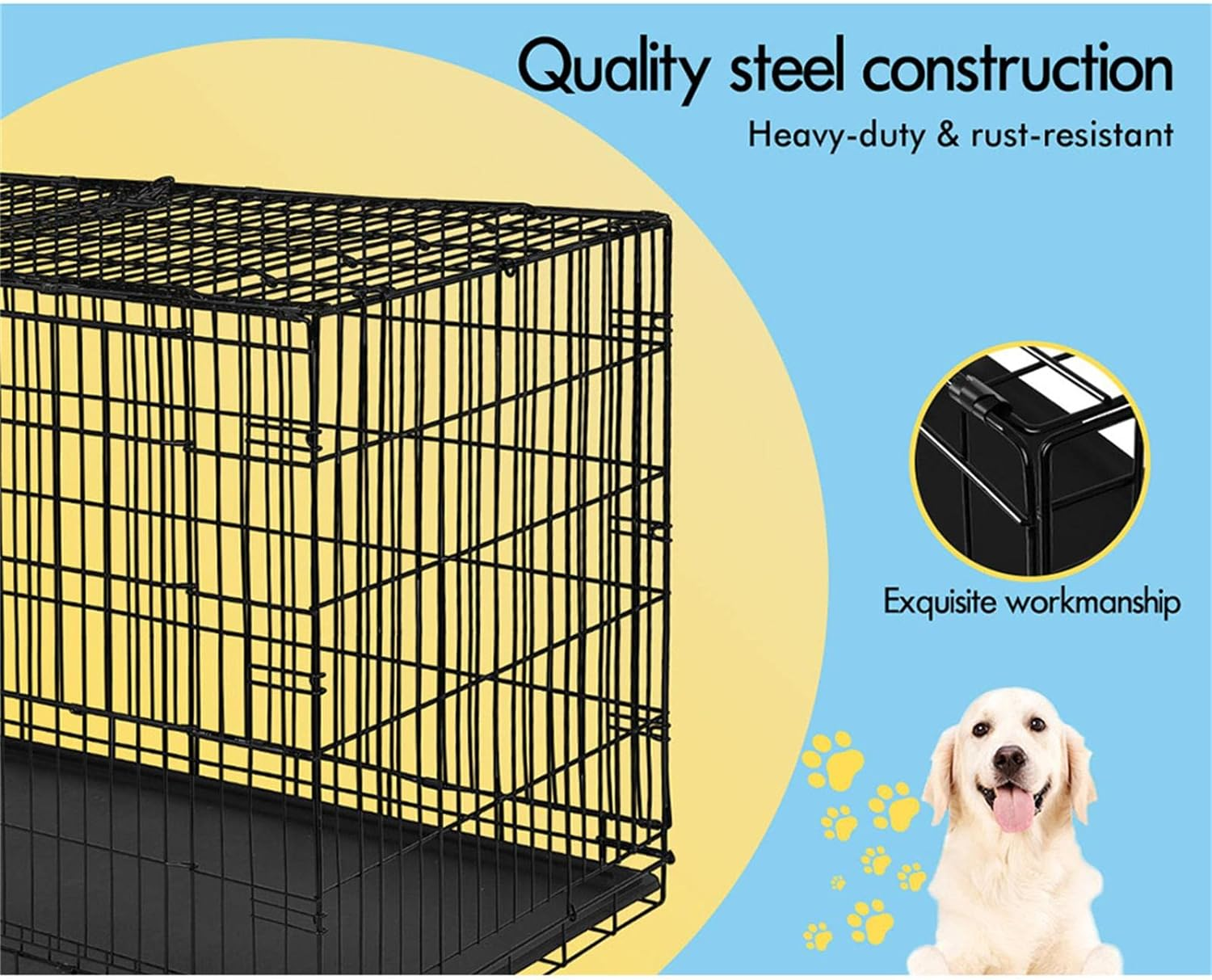 BEASTIE Portable Dog Crate Cage with Removable PP Tray, Foldable Metal Wire P... - Picture 6 of 17