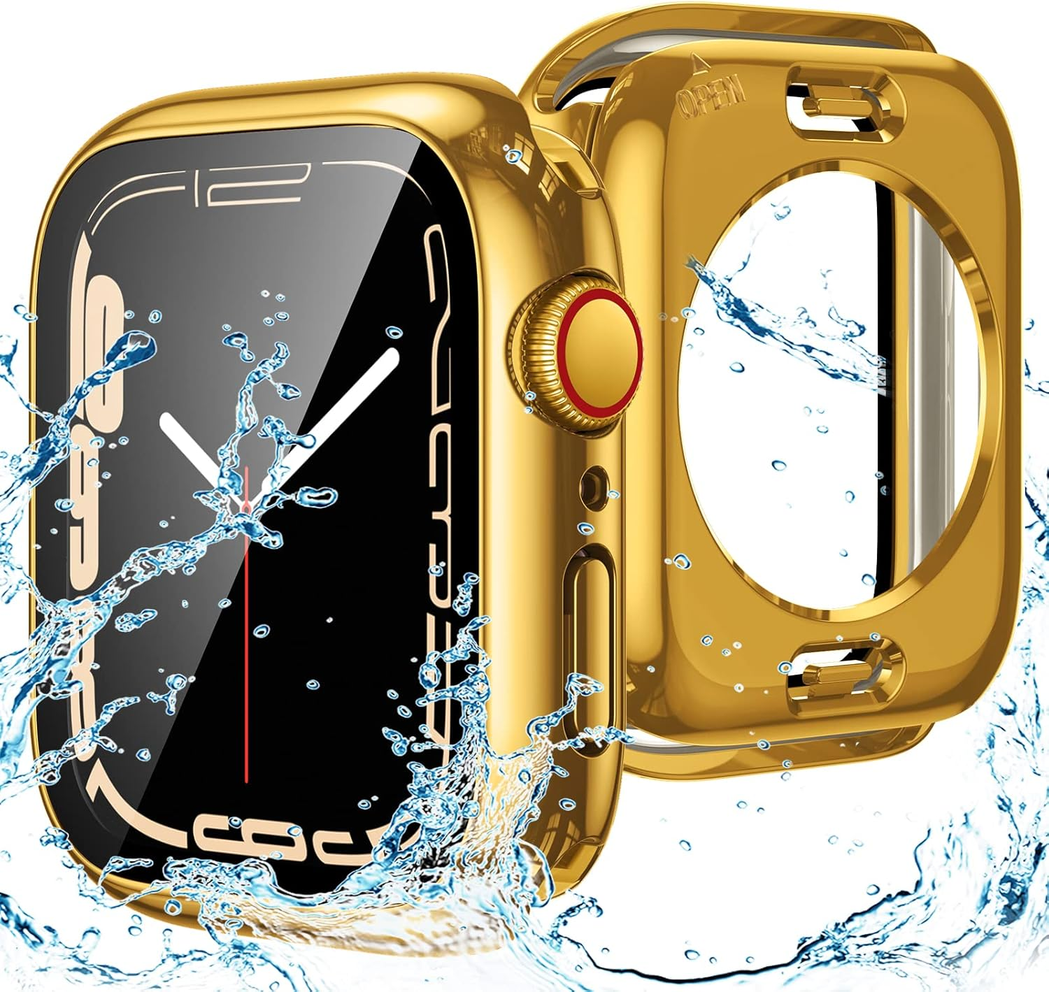 Goton Waterproof Case for Apple Watch 40mm, 360° Glass Cover, Gold