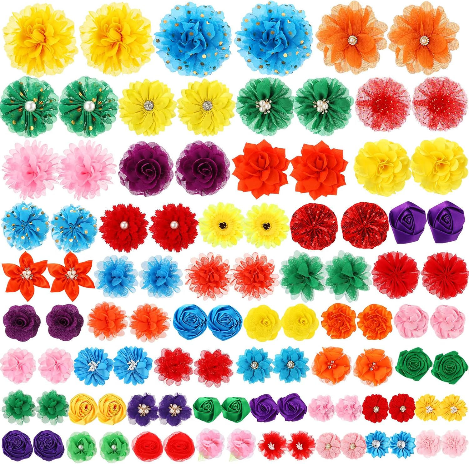 100 Pcs Dog Flower Collar Bows Pet Multicolor Bow Charms Set with Elastic Rubber Band for Summer Party Dogs Puppy Cat Pet Grooming Accessories