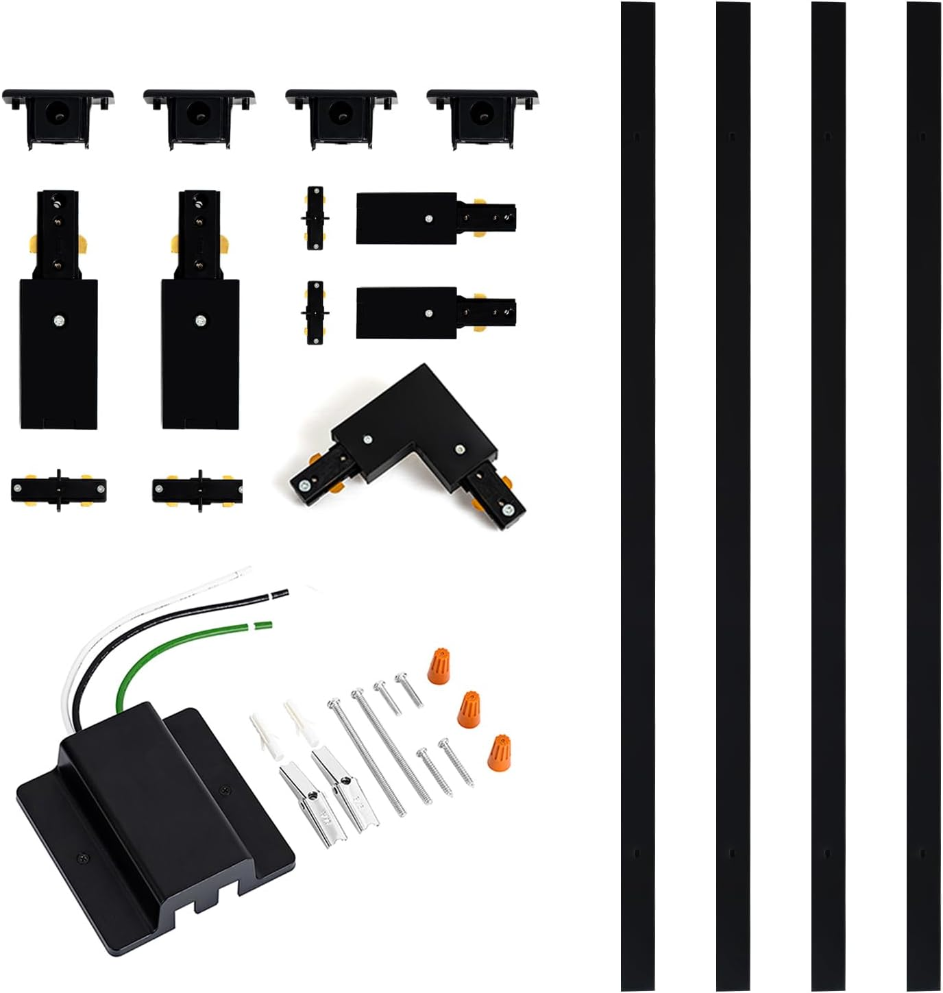 13FT H Track Lighting Rails Black, H Type Track Lighting Kit with Floating Canopy Connector, End Caps, Live End Feeds, I T & L Connectors, Compatible with Single Circuit H Style Track System