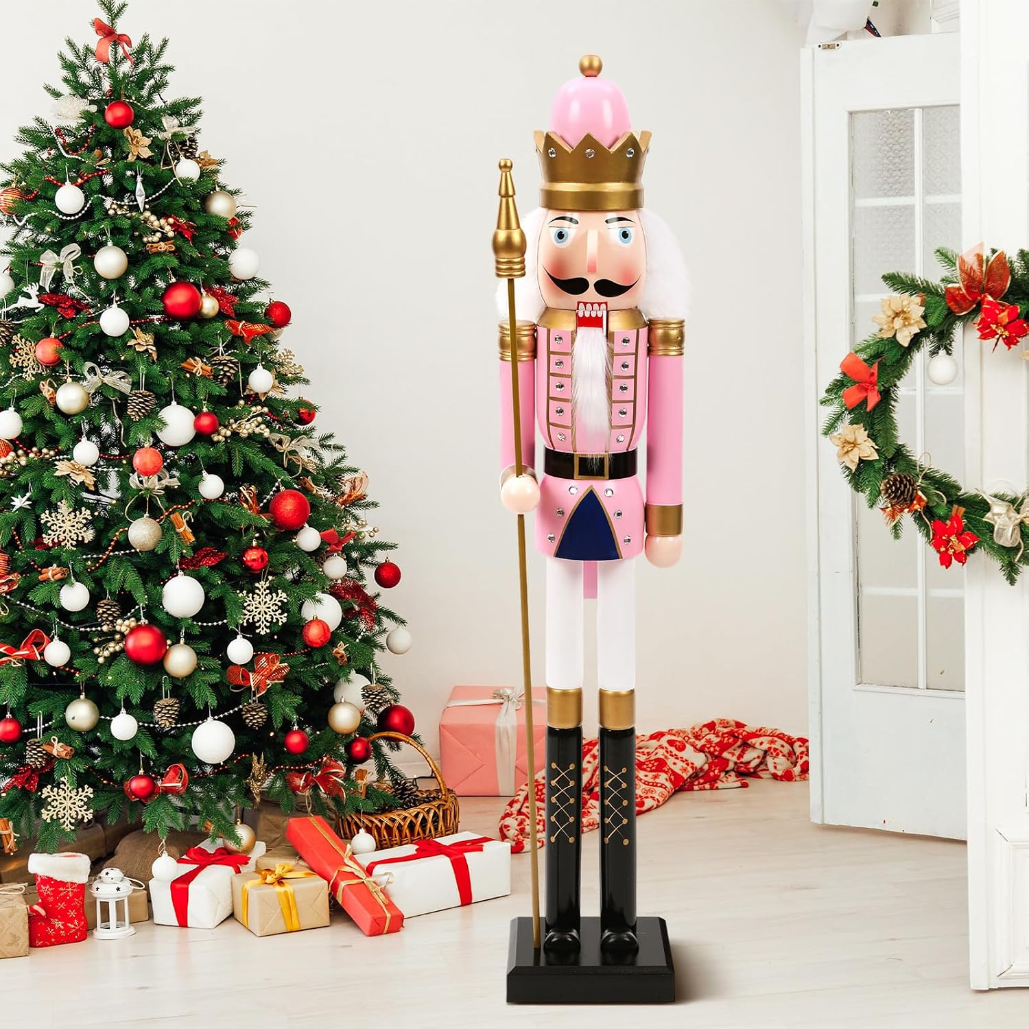 48in 4 Ft Tall Life-Size Christmas Nutcracker King Giant Wooden Nutcracker Soldier