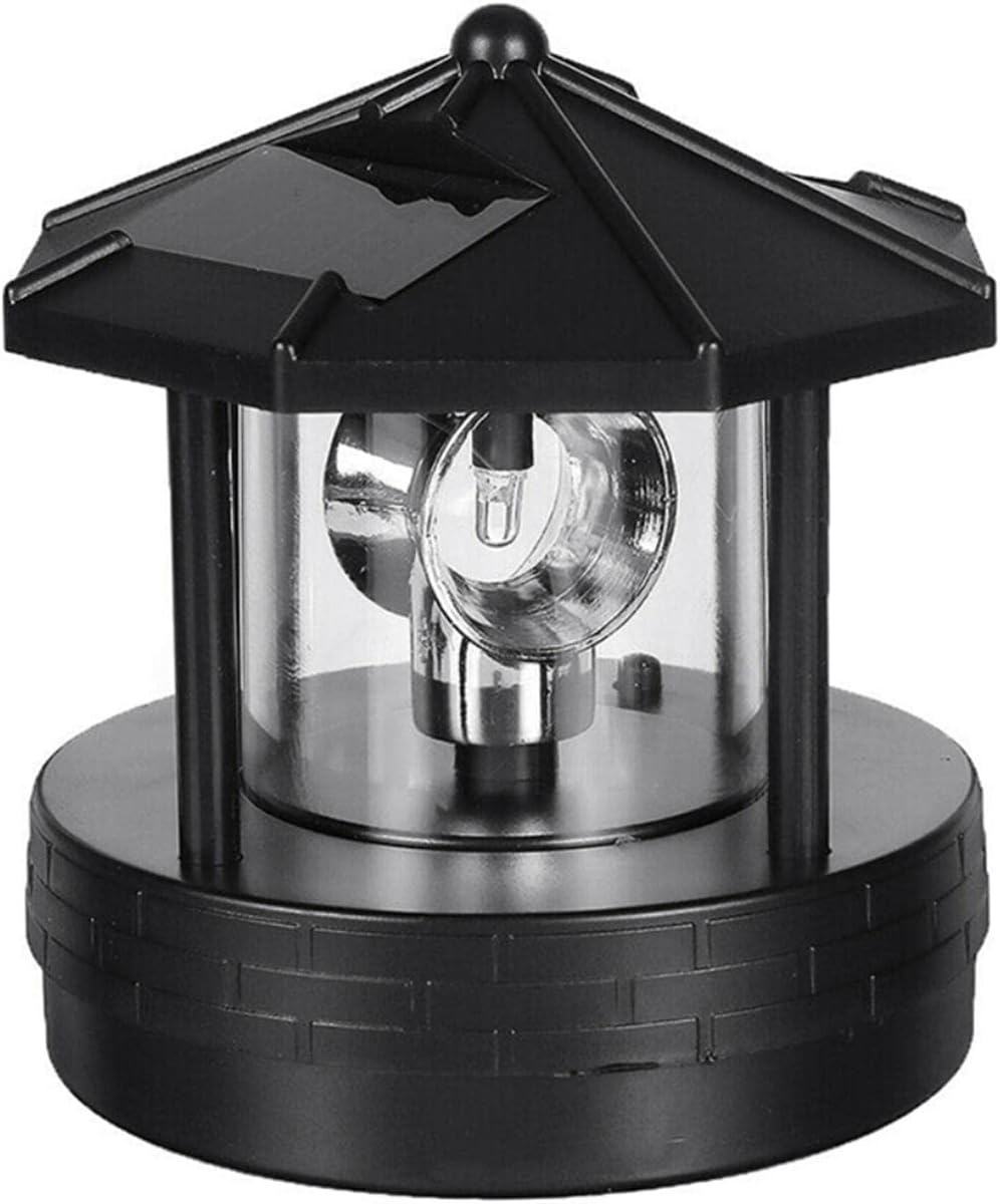 Solar Powered Lighthouse, Waterproof IP44 360 Degree Miniature Rotating Garden Light, LED Rotatable Solar Light Smoke Towers Decorative for Garden Lawn Patio Yard(ColorBlack)