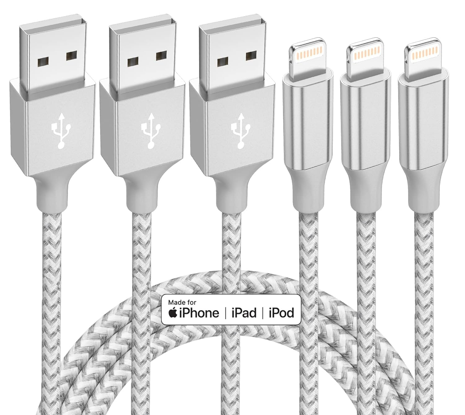 Iphone Charger 3 Pack 10 Ft Apple Mfi Certified Lightning Nylon Braided Cable Fast Charging Cord Compatible with Iphone 13 12 11 Pro Max XR XS X 8 7 6 plus SE Ipad and More