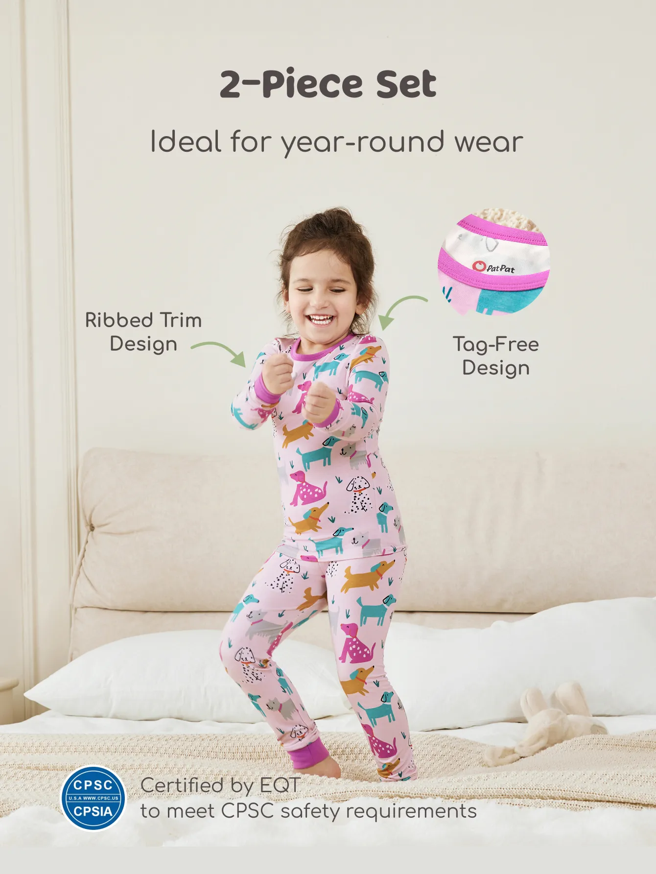 Bamboo Baby/Toddler 2-Piece Childlike Animal Print Snug-Fitting Pajamas Set Hot Pink
