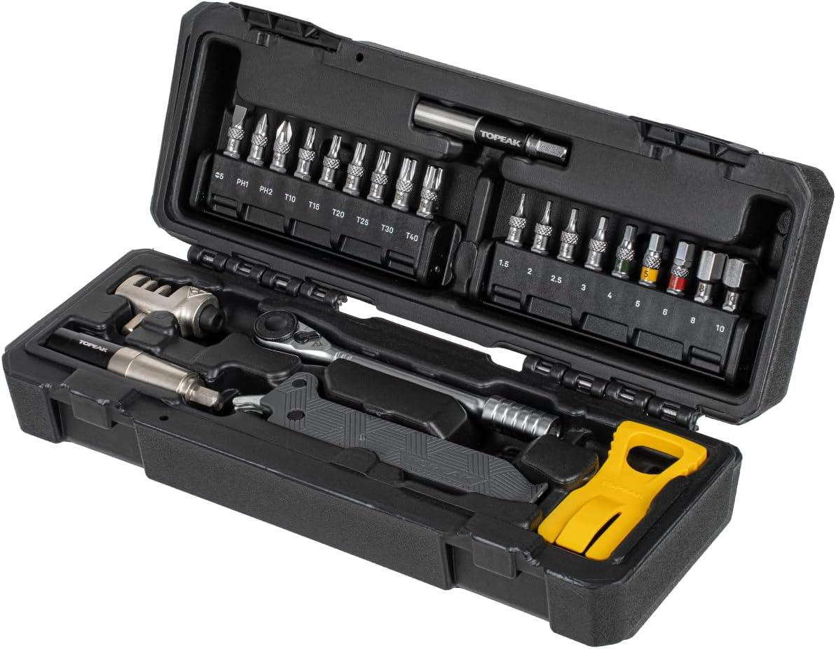 Topeak Essential Toolshop Kit – 24‑Piece Home Bike Repair Set with Ratchet Rocket HD, Nano Torqbar, Chain Tool & Portable Carry Case