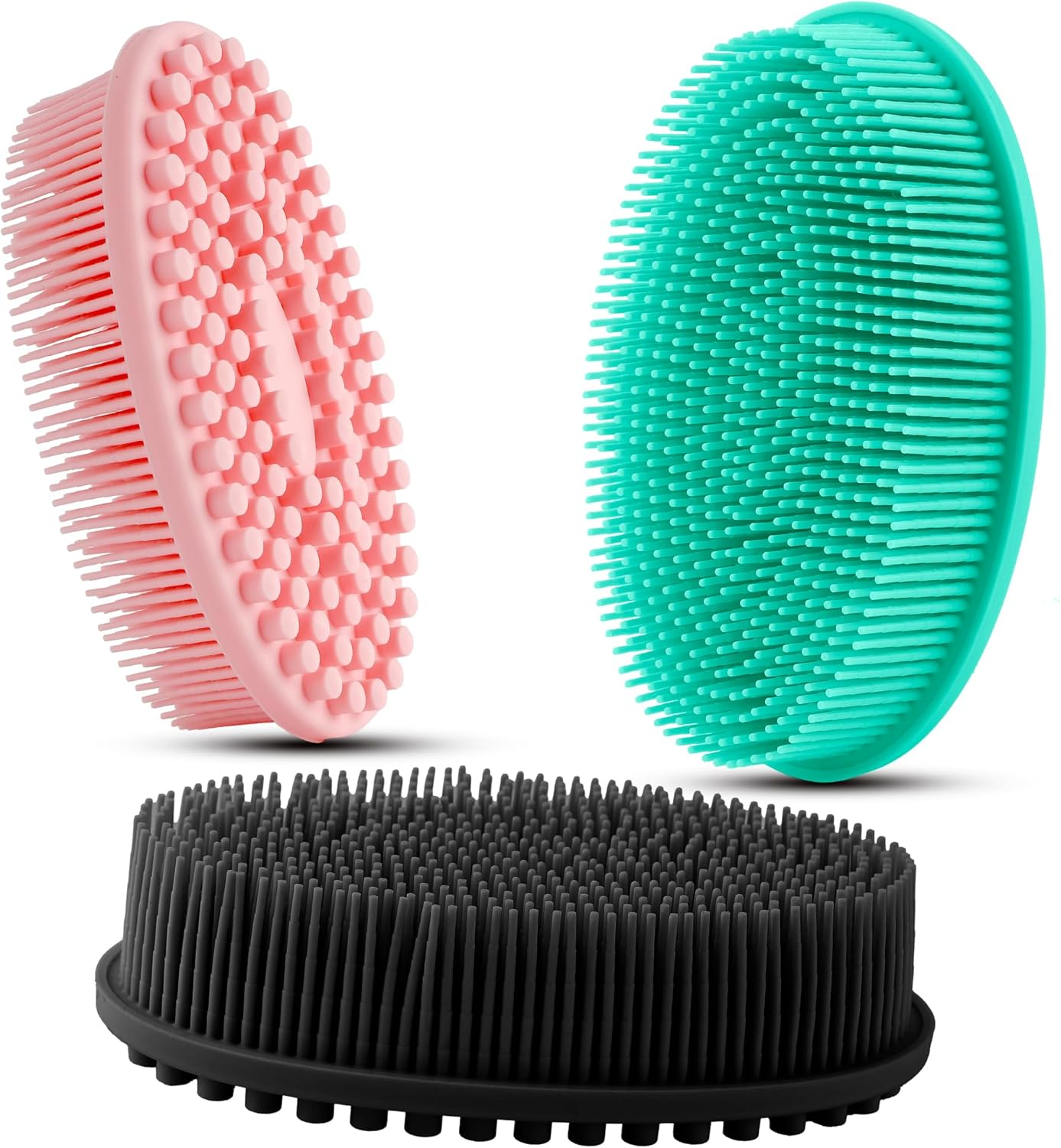 3 Pack Silicone Body Scrubber, Soft Silicone Loofah Exfoliating Body Scrubber, Silicone Body Brush Bath Shower Scrubber for Body, 2 in 1 Bath and Shampoo Wash Brush for Skin Exfoliation Men Women