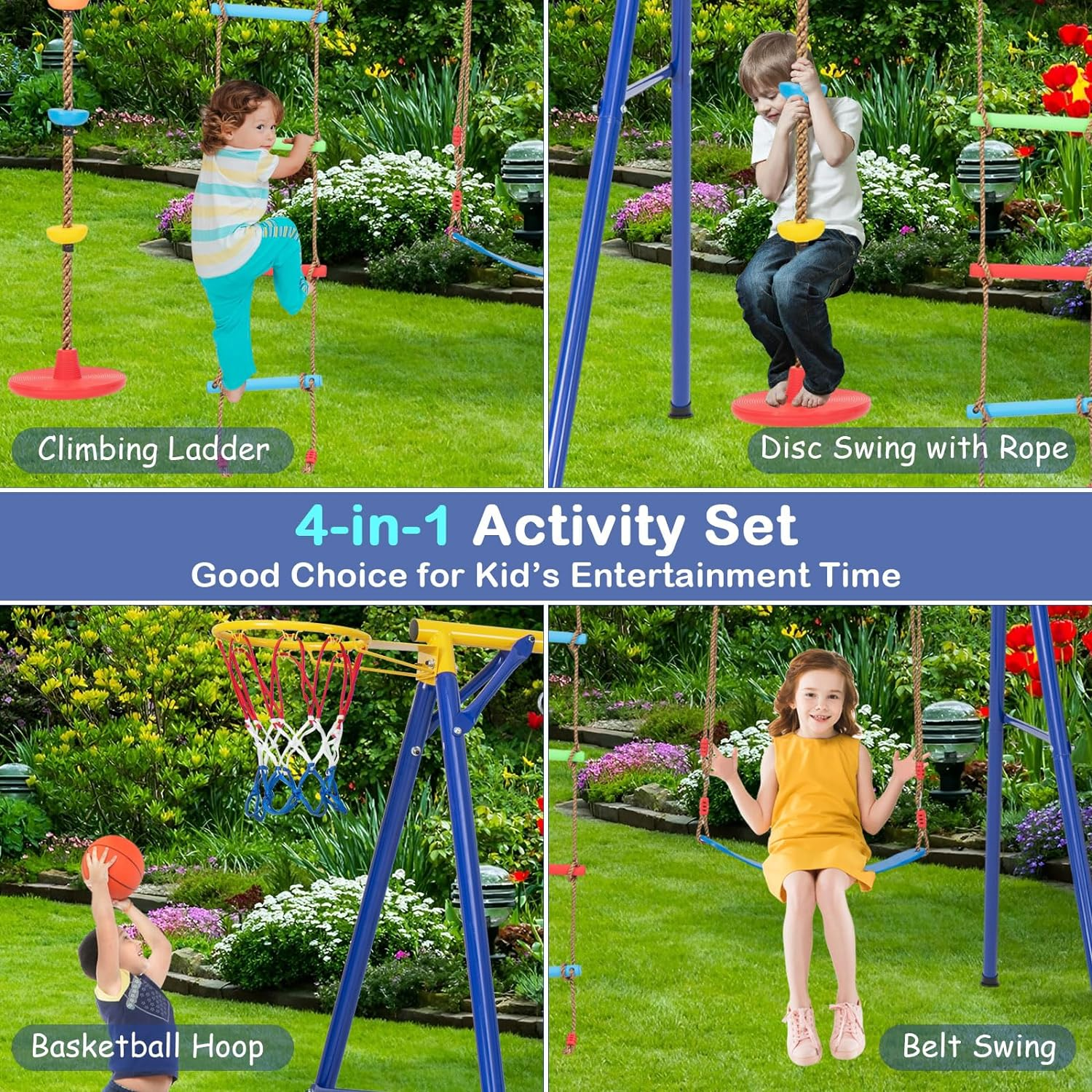 HONEY JOY 300 KG Indoor & Outdoor Swing Set, Heavy Duty Carbon Steel Swing Fr... - Picture 3 of 14