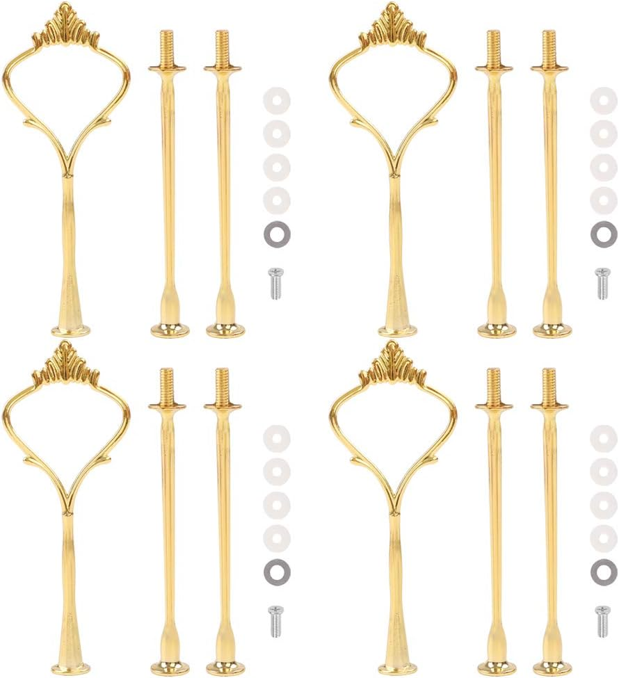 4 Sets of 3 Tier Cake Plate Stand Handle Hardware, 2 Styles Golden Tiered Fruit Cake Plate Handle Cake Cupcake Dessert Serving Tray Stand Handle Plate Hardware Fitting Holder