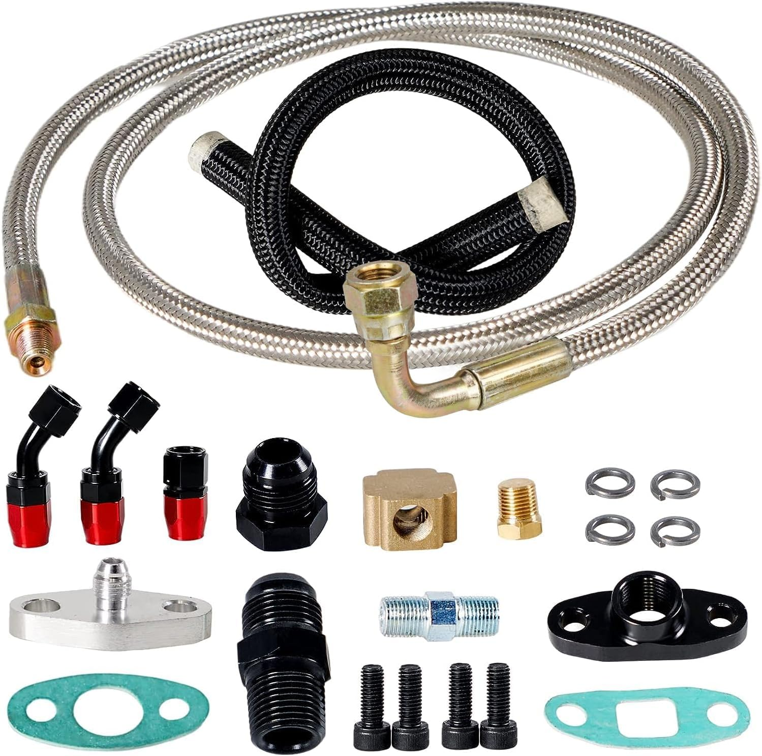 Turbocharger Oil Feed and Drain Return Line Kit for T3 T4 GT35 T70 T66 T61 T60 T04E T04 GT32 GT40 GT42 GT4088R GT4049R GT42R/RS GT4294R GT4202R