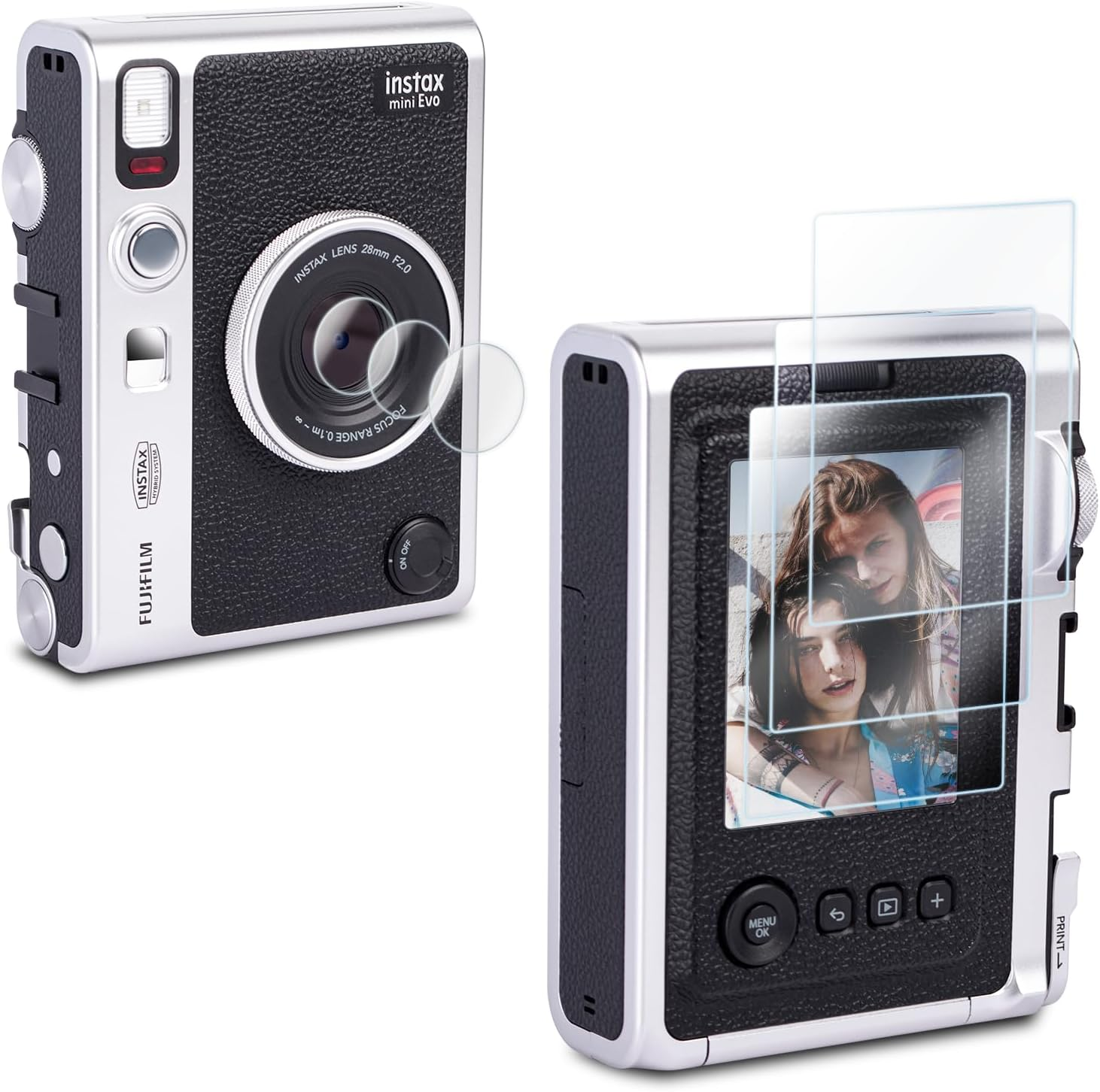 [3+3Pack] Screen Protector for Fujifilm Instax Mini EVO Instant Camera LCD + Lens PET Flim, 0.25Mm 9H Hardness Tempered Glass Film for Fuji Instax Mini Evo