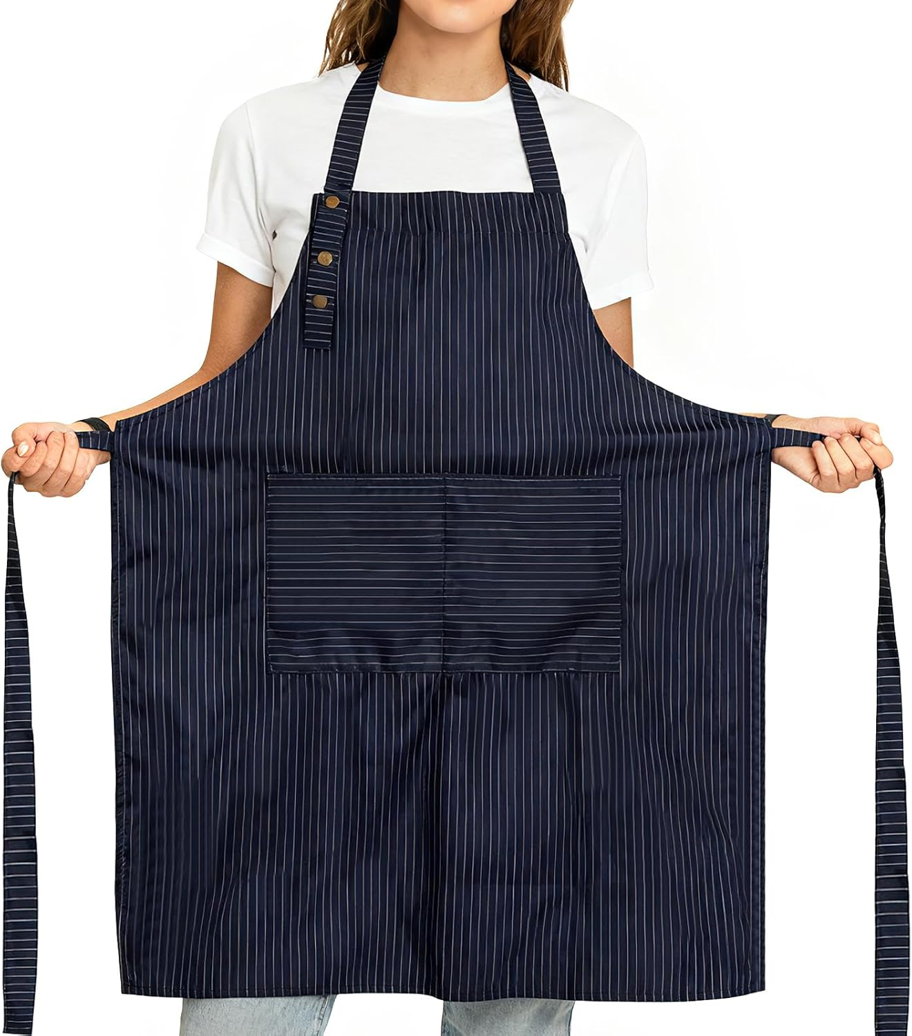 Adjustable Bib Apron Waterdrop Resistant with 2 Pockets Cooking Kitchen Aprons for Women Men Chef