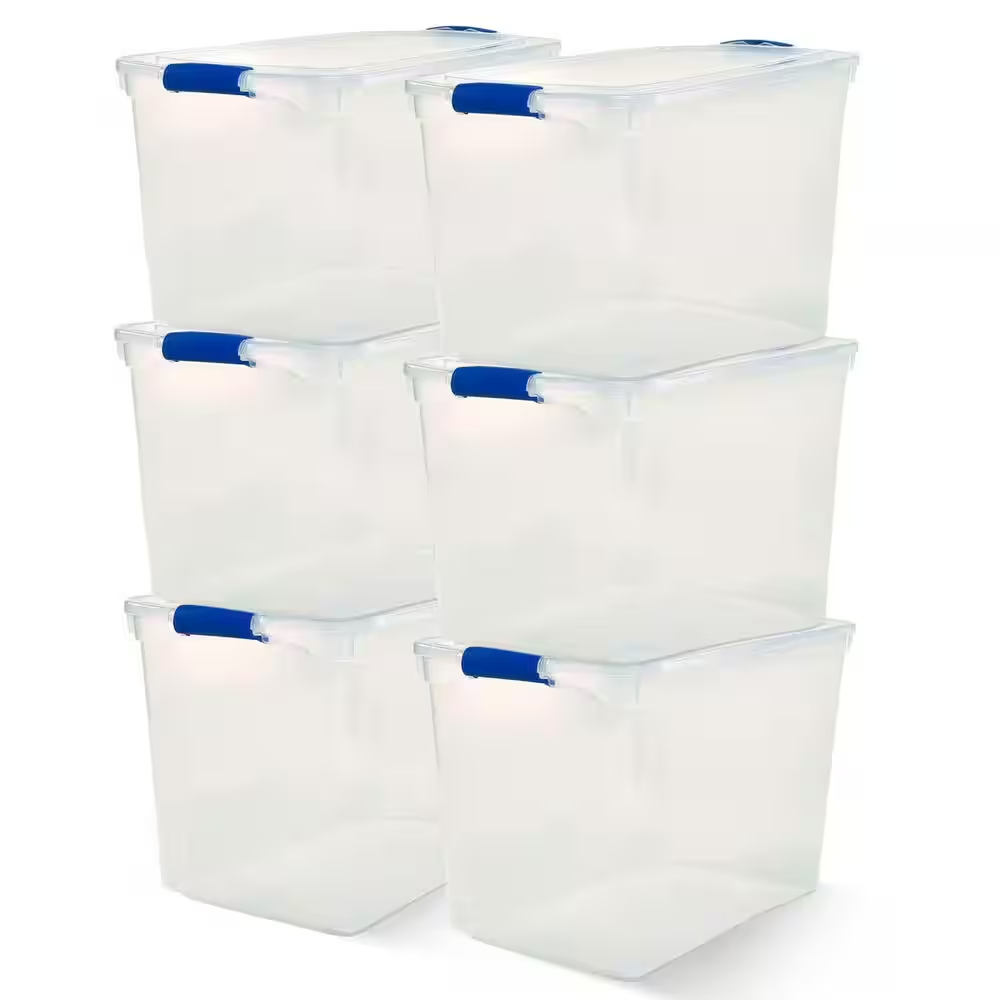 112 Qt. Heavy Duty Clear Plastic Stackable Storage Containers (6-Pack)
