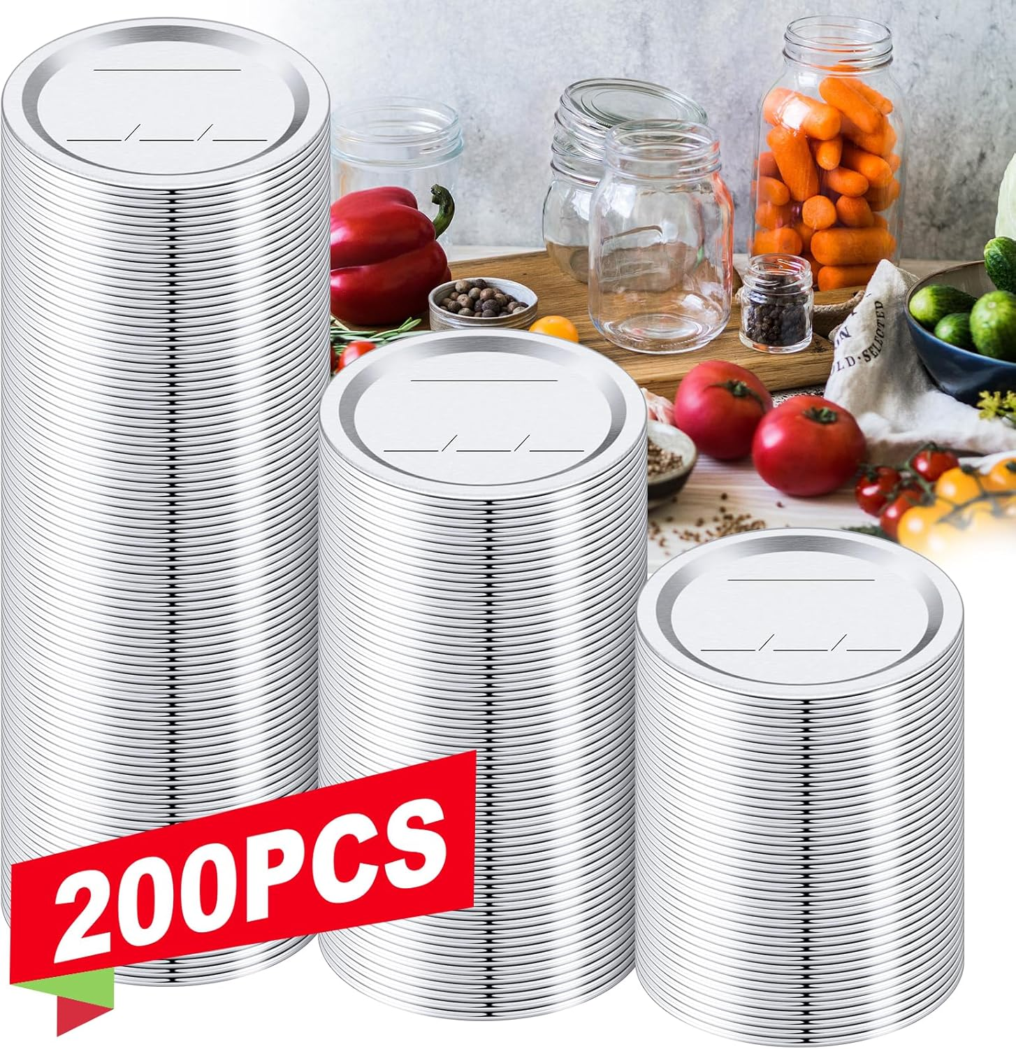 200 PCS Canning Lids Regular Mouth,2.76In Regular Mouth Mason Jar Lids,Ball Jar with Lids with Leak Proof Airtight Seal Rust Proof Split,Regular Mason Jars Food Grade,Canning Food DIY