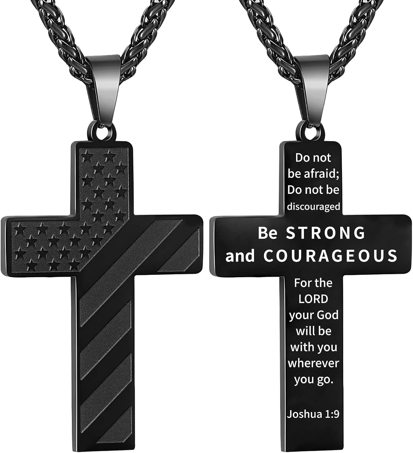 Valentines Day Gifts for Him -18+2 Inch Cross Necklace Bible Verse Stainless Steel American Flag Pendant Chain for Men Boys Cross Jewelry Gift