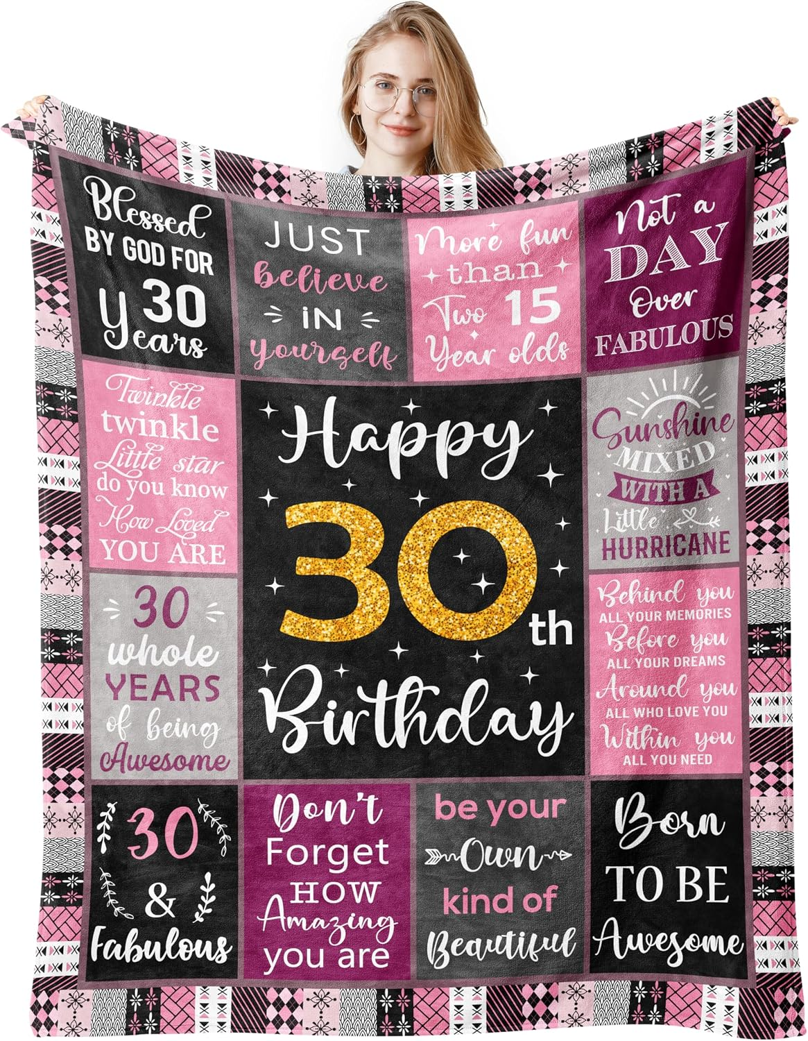 30Th Birthday Gifts for Women, 30Th Birthday Decorations Blanket 150X130Cm, Happy 30Th Birthday Gifts for Women, 30 Year Old Birthday Gift Ideas 1995 Birthday 30Th Gifts for Her Birthday Throw Blanket