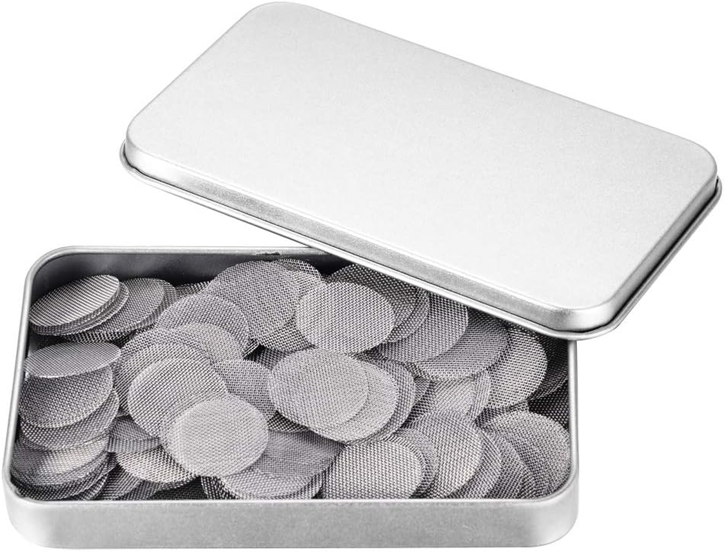 200Pcs Pipe Screens 3/4 Inch Stainless Steel Pipe Screen with Metal Storage Box