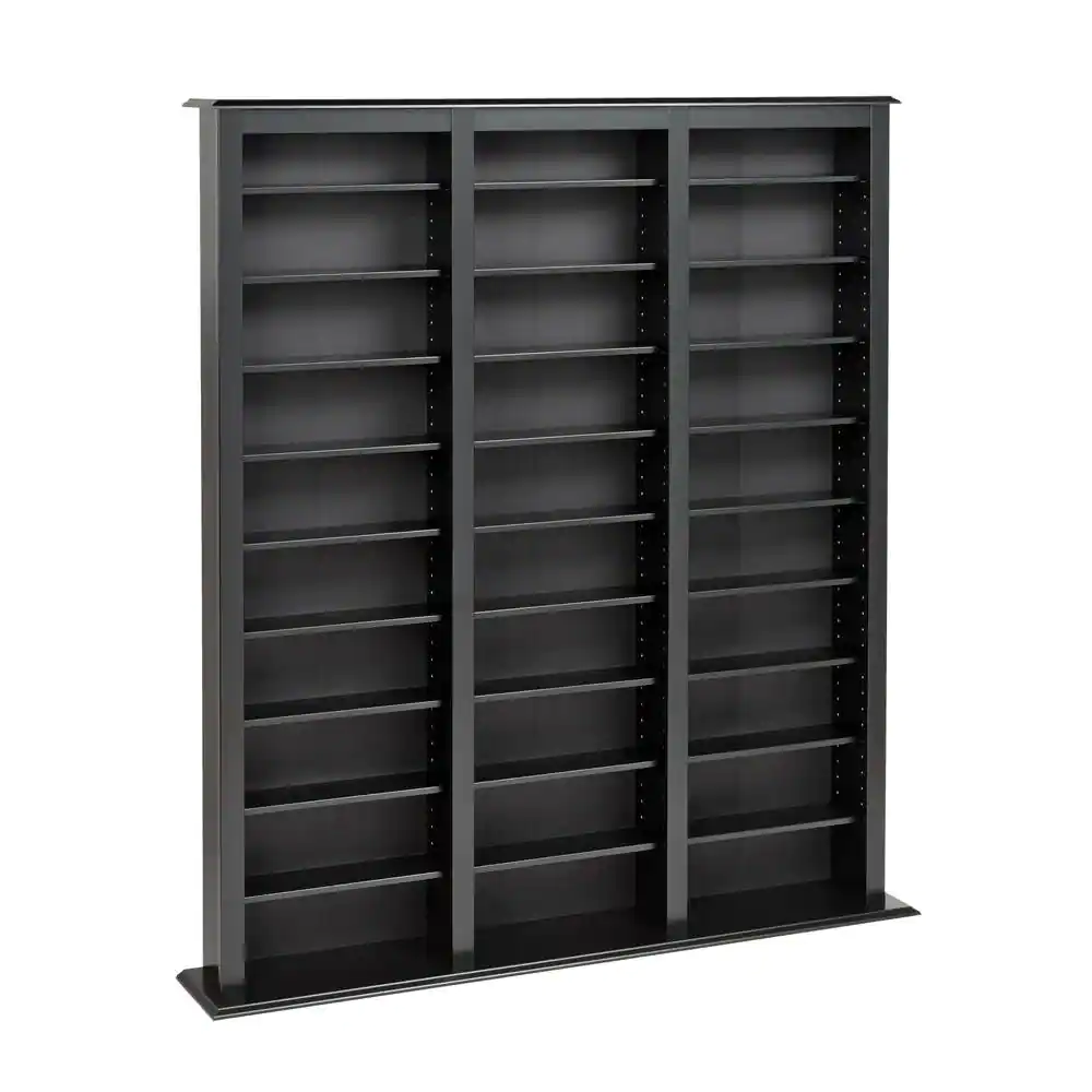 Media Storage Wall Black CD DVD Blu Ray Organizer Rack Shelf Shelves Wood Home
