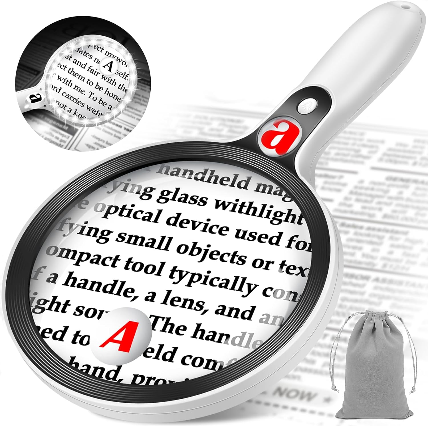 Large Magnifying Glass with Lights,10X 25X 45X Handheld Lighted Magnifier, 5.5In Page Magnifier 36 LED Lights, Magnifying Glass for Reading Small Prints & Low Vision Seniors with Aging Eyes