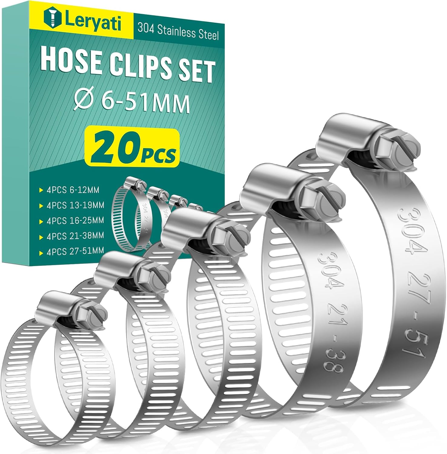 6-51Mm Schlauchschellen Edelstahl Set, 20 Stück Schlauchschelle 304