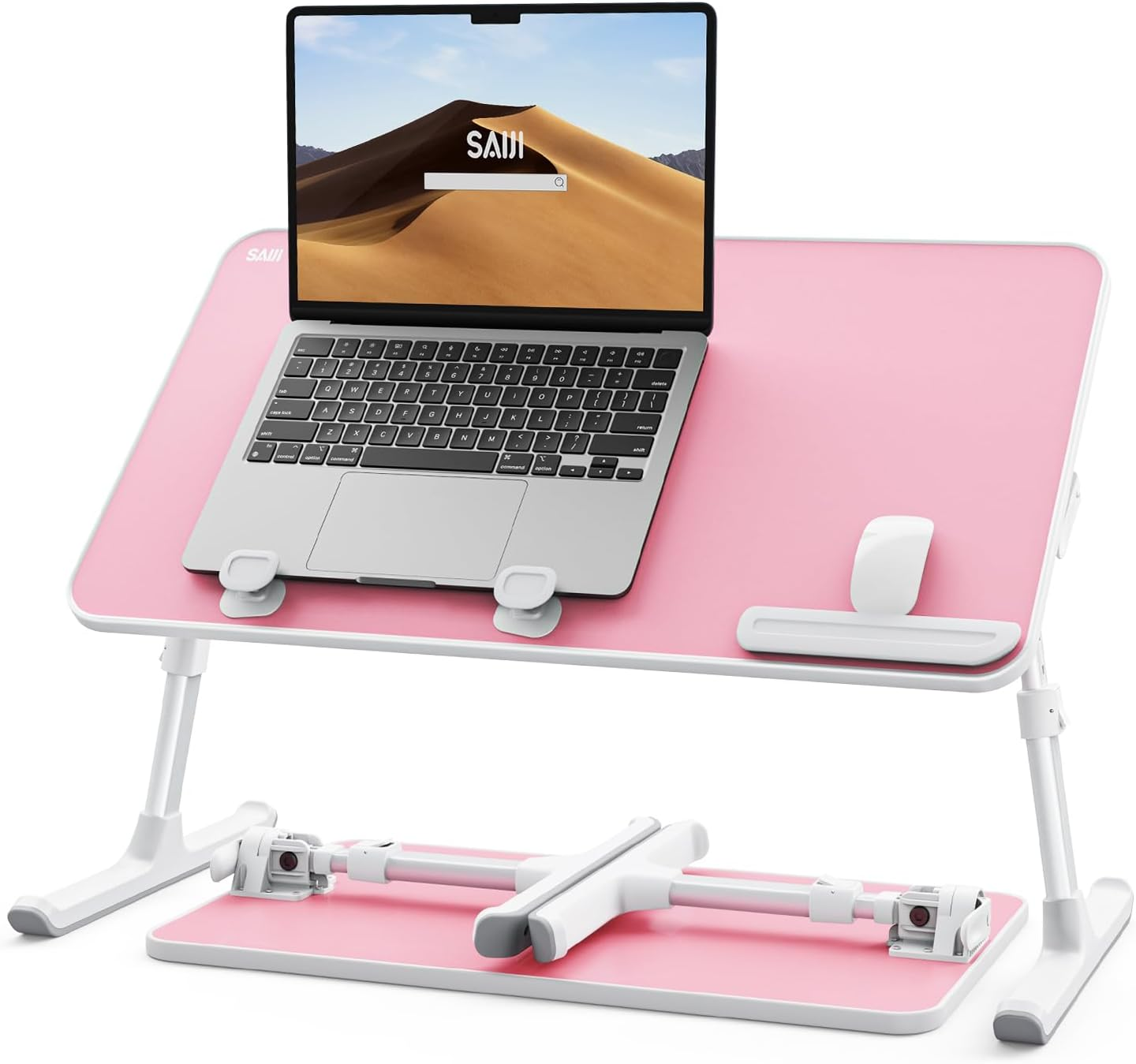 Height & Angle Adjustable Laptop Stand for Bed, Lap Desk Bed Tray Table, Light Weight Foldable Portable Laptop Table for Couch Sofa Chair Floor Desk for Adults, Kids (Pink)
