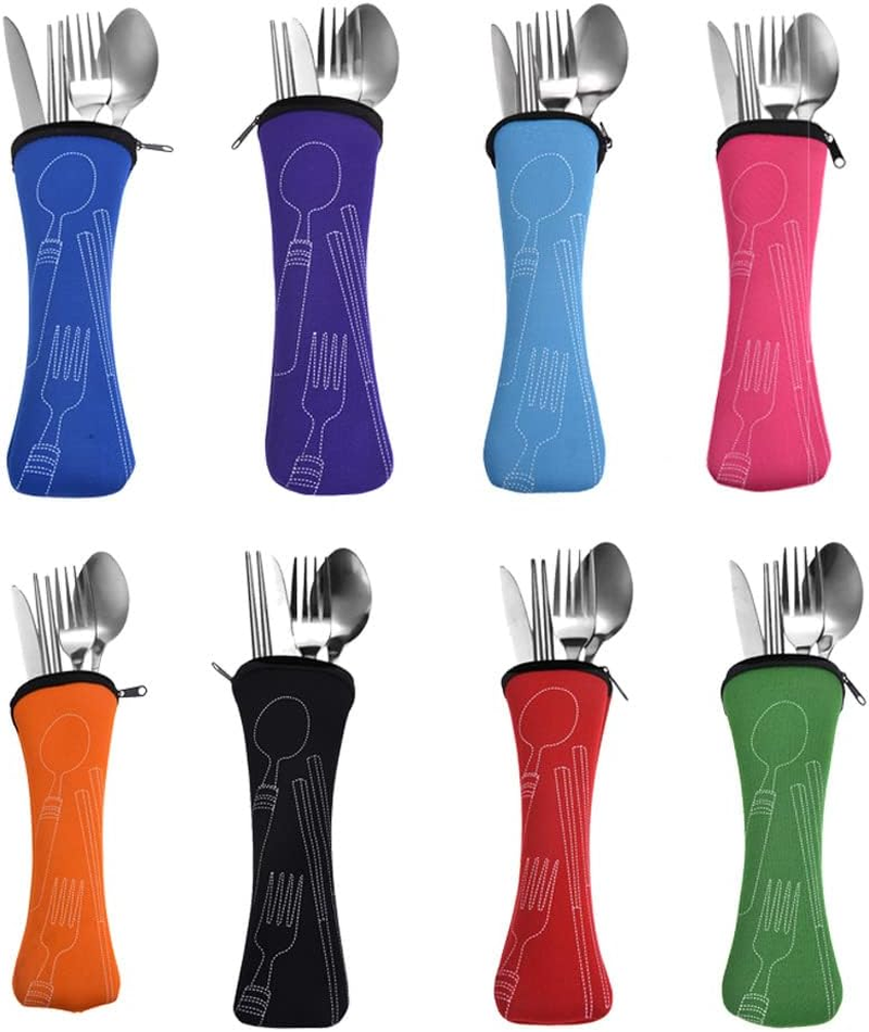 5Pcs Cutlery Travel Knife Fork Portable Bag Stainless Steel Spoon Chopstick S... - Picture 8 of 14