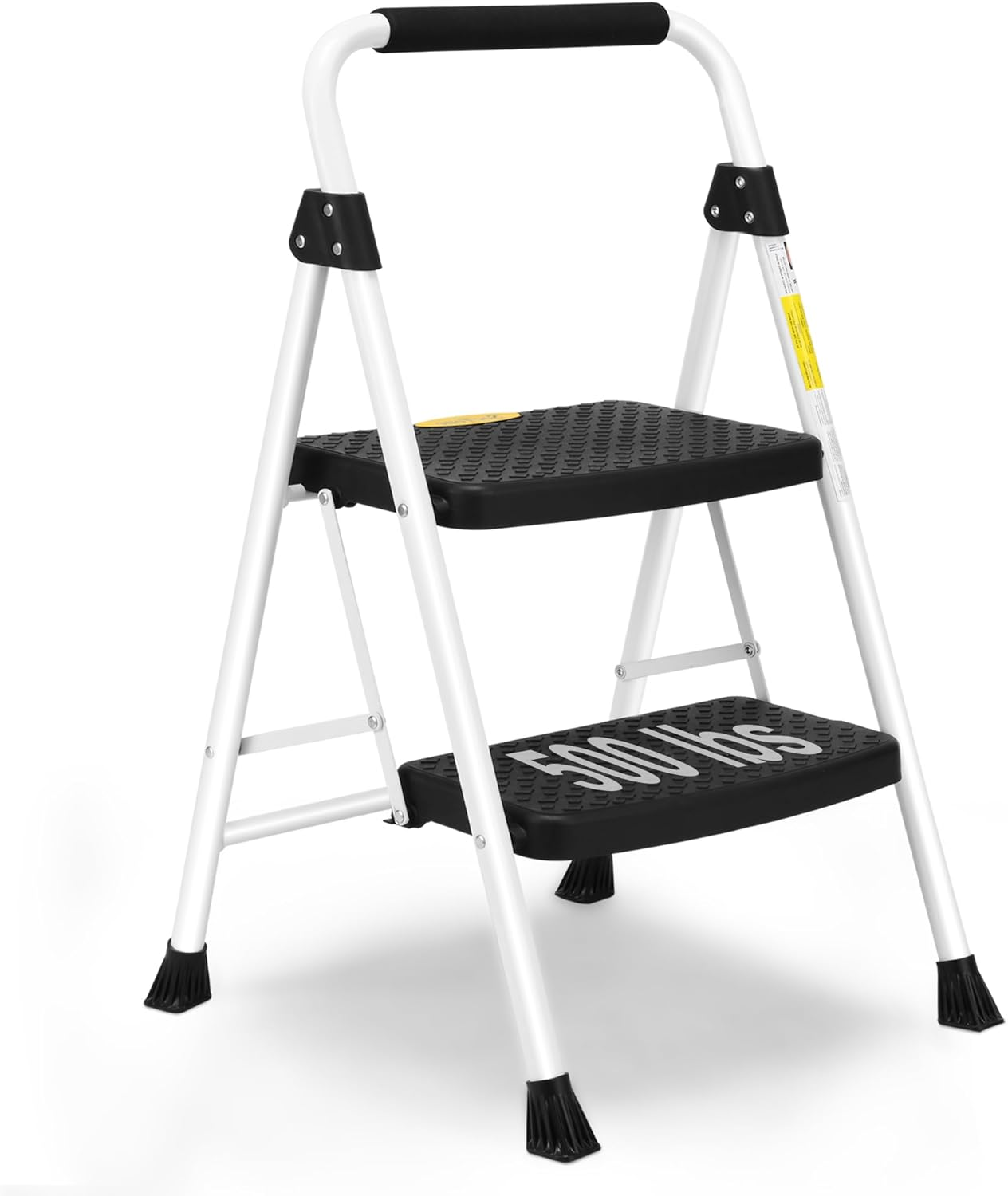 2 Step Ladder, Folding Step Stool for Adults with Handle, Lightweight, Perfect for Kitchen& Household, 500Lbs Capacity Sturdy Steel Ladder, White