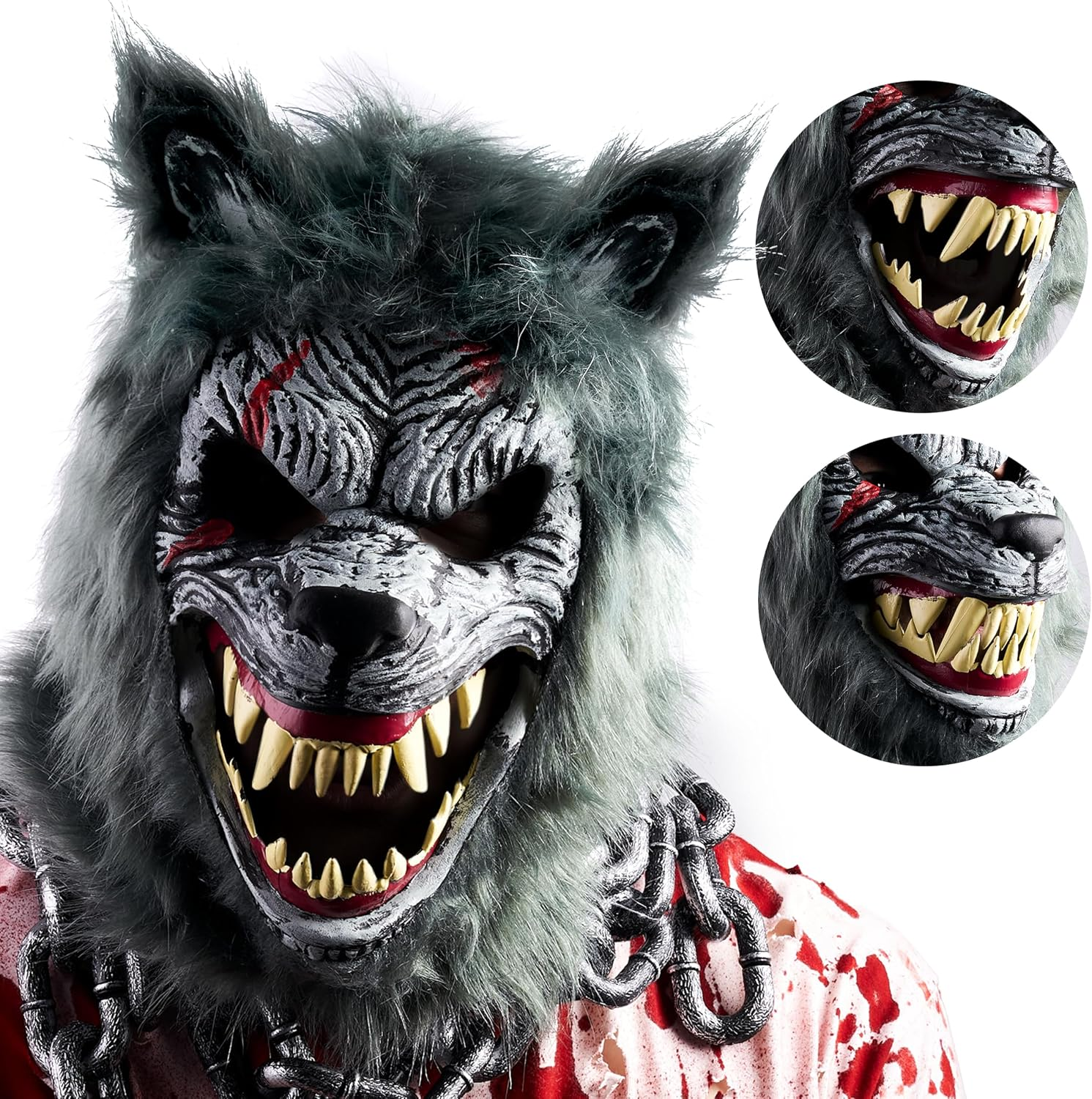 Halloween Wolf Werewolf Mask with Movable Jaw, Werewolf Costume Accessories Scary Mask for Kids Men Women Halloween Horror Cosplay Costume, Masquerade Party Dress up Prop