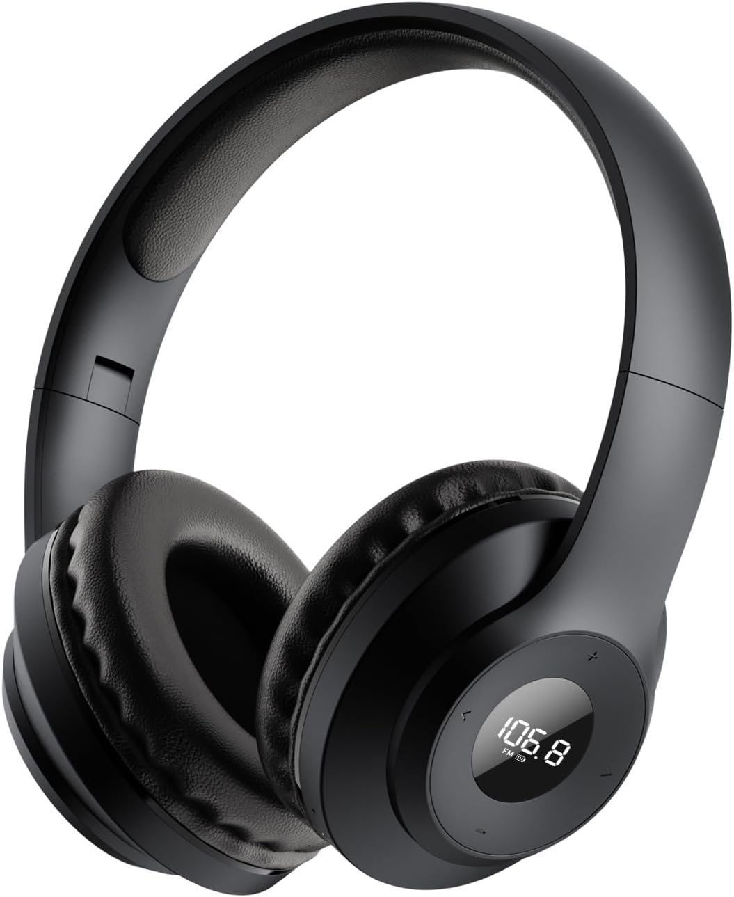 X5 Rechargeable & Portable FM Radio Headphones with Best Reception,Led Display,Soft Ear Muffs, FM Headset Radio Receiver for Meeting, Works, Hiking, Jogging (Black)