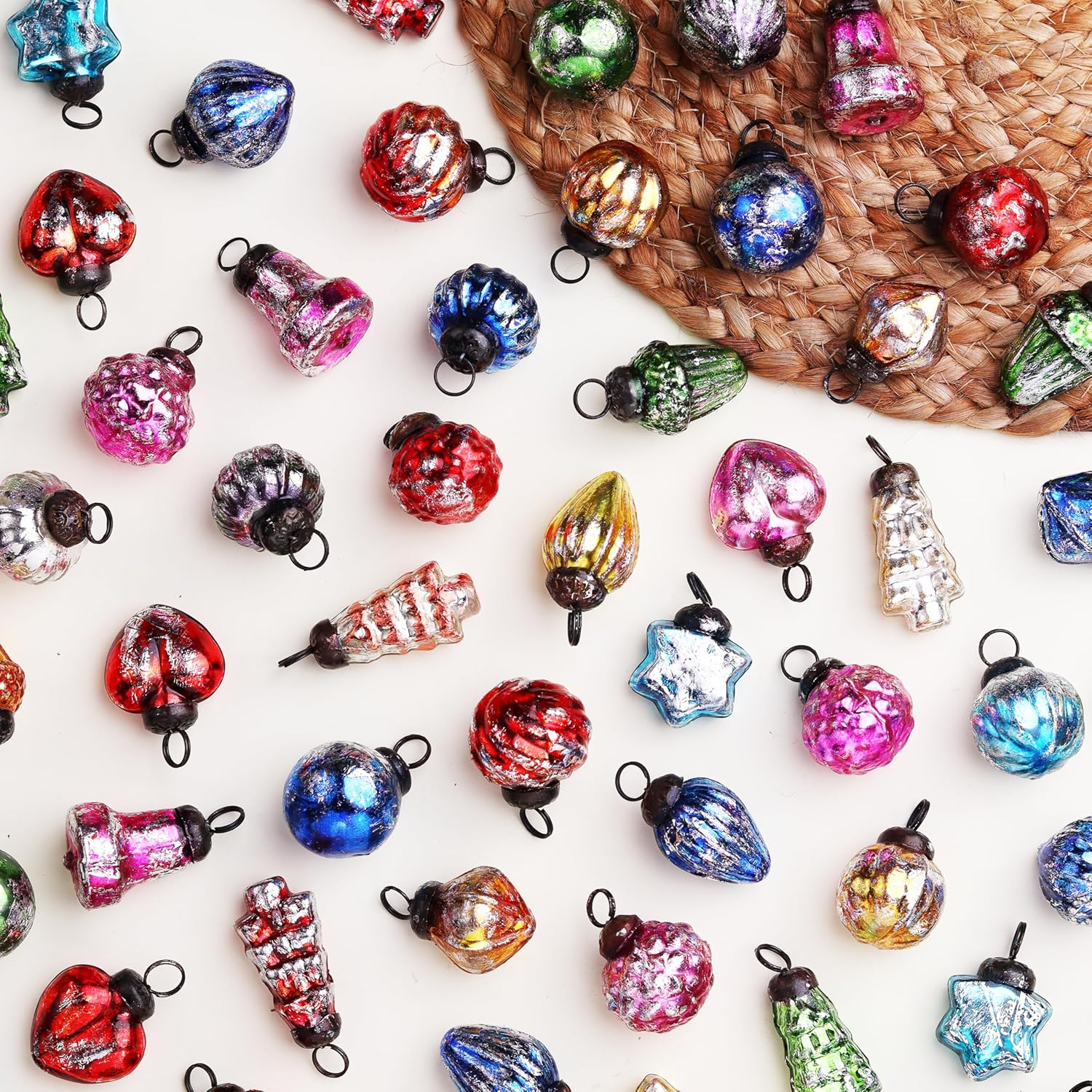 25 Piece Handcrafted Glass Vintage Ornaments with Gift Box- Vintage Christmas Tree Ornaments Set- Distress Mini Xmas Decor - Unique Retro Christmas Decorations Bulk, Reusable Holiday Decor